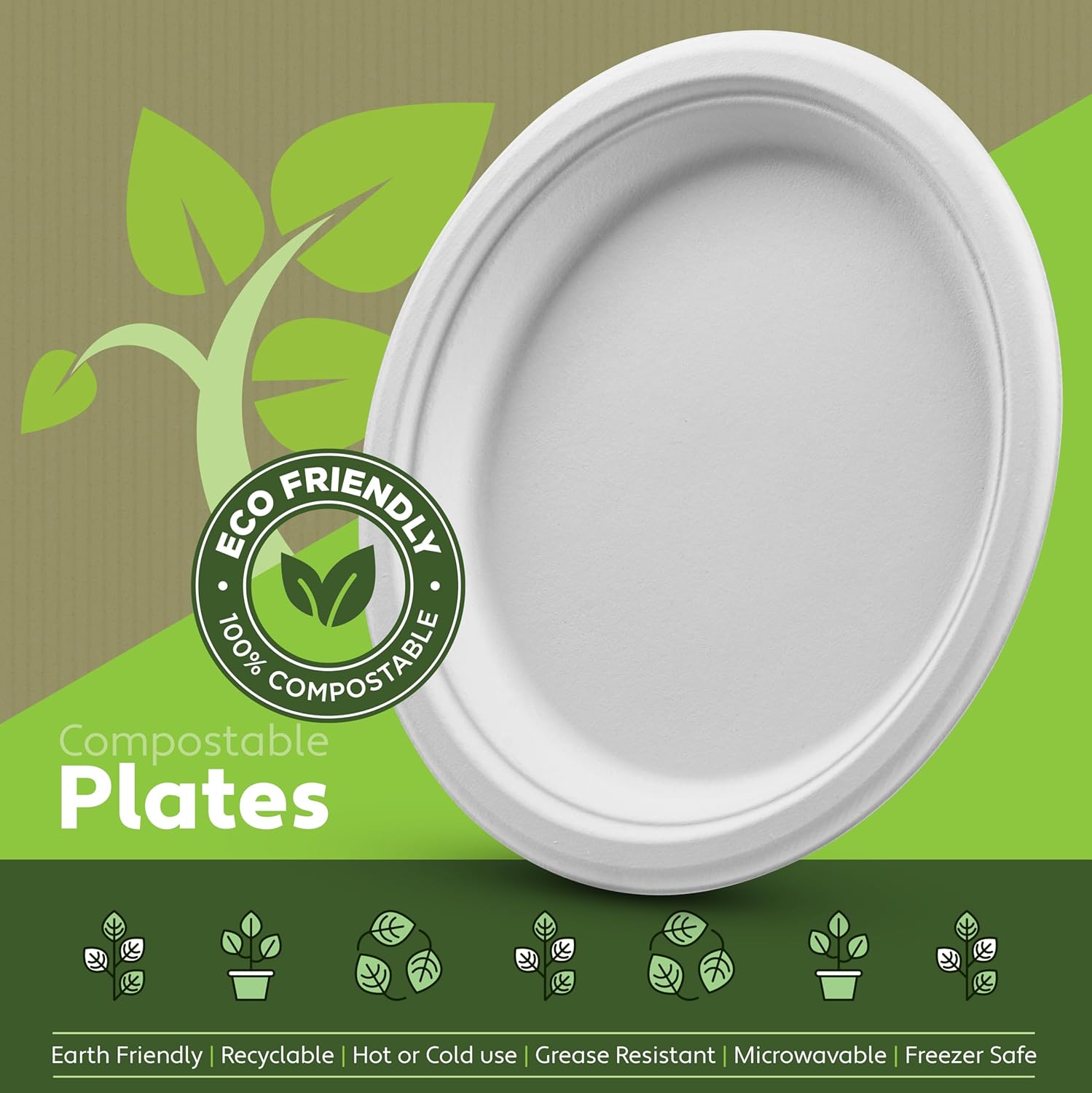 100% Compostable Paper Plates 100 Pack, 6 Inch-Toppalletfly