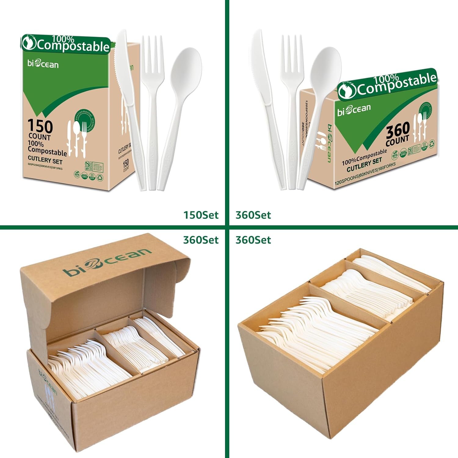 100% Eco Friendly Compostable No Plastic Knives Forks Spoons Utensils Set-Toppalletfly