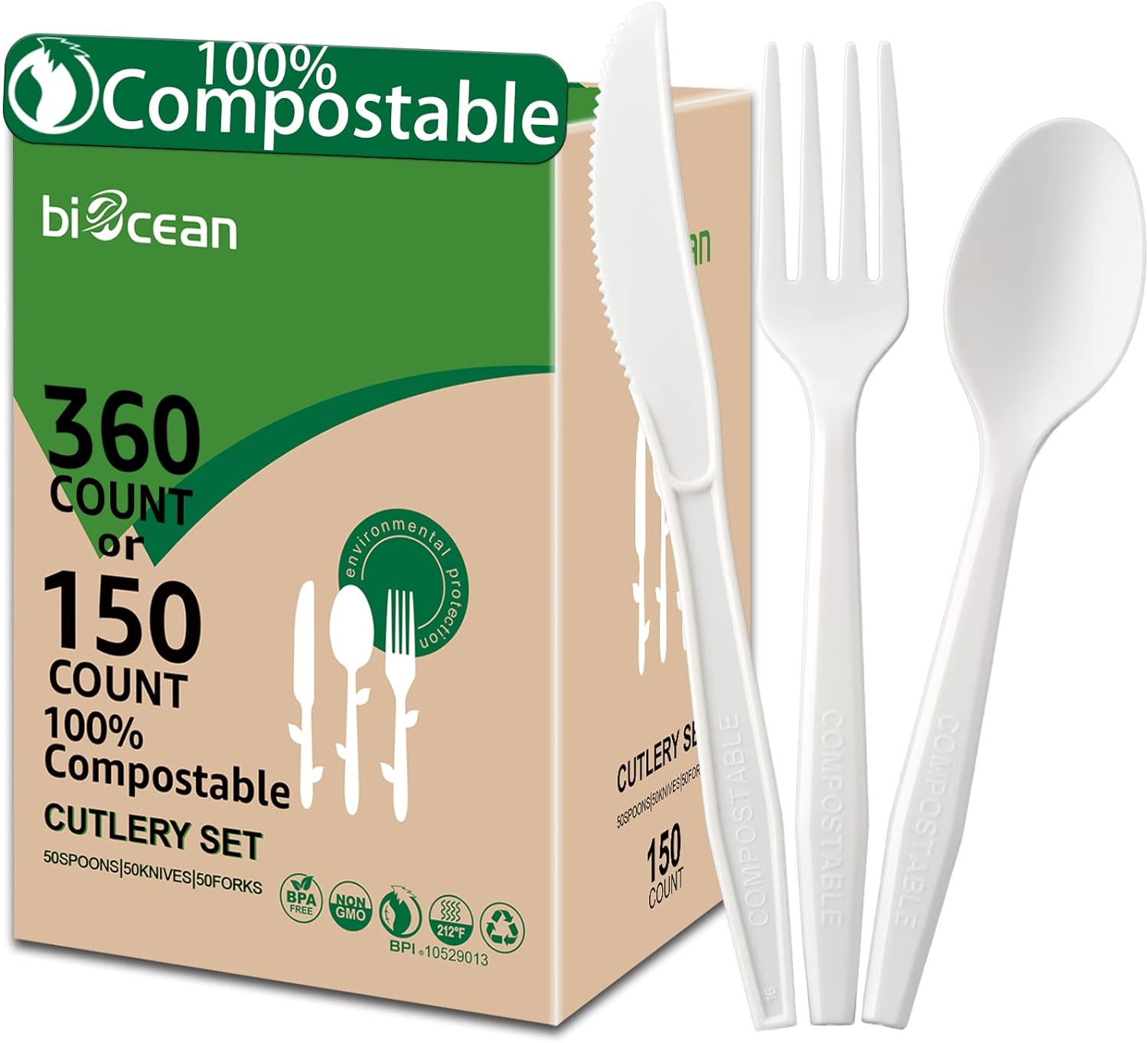 100% Eco Friendly Compostable No Plastic Knives Forks Spoons Utensils Set-Toppalletfly