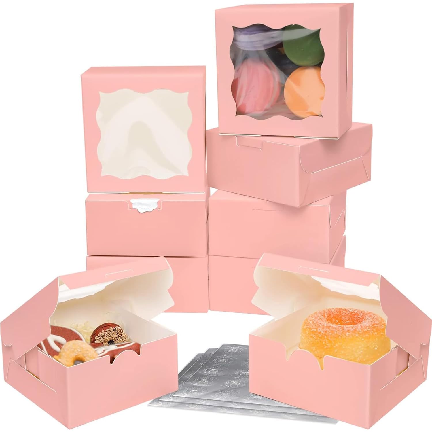 100pcs 6x6x3 Bakery Boxes with Window – Sturdy Macaron & Cookie Packaging-Toppalletfly