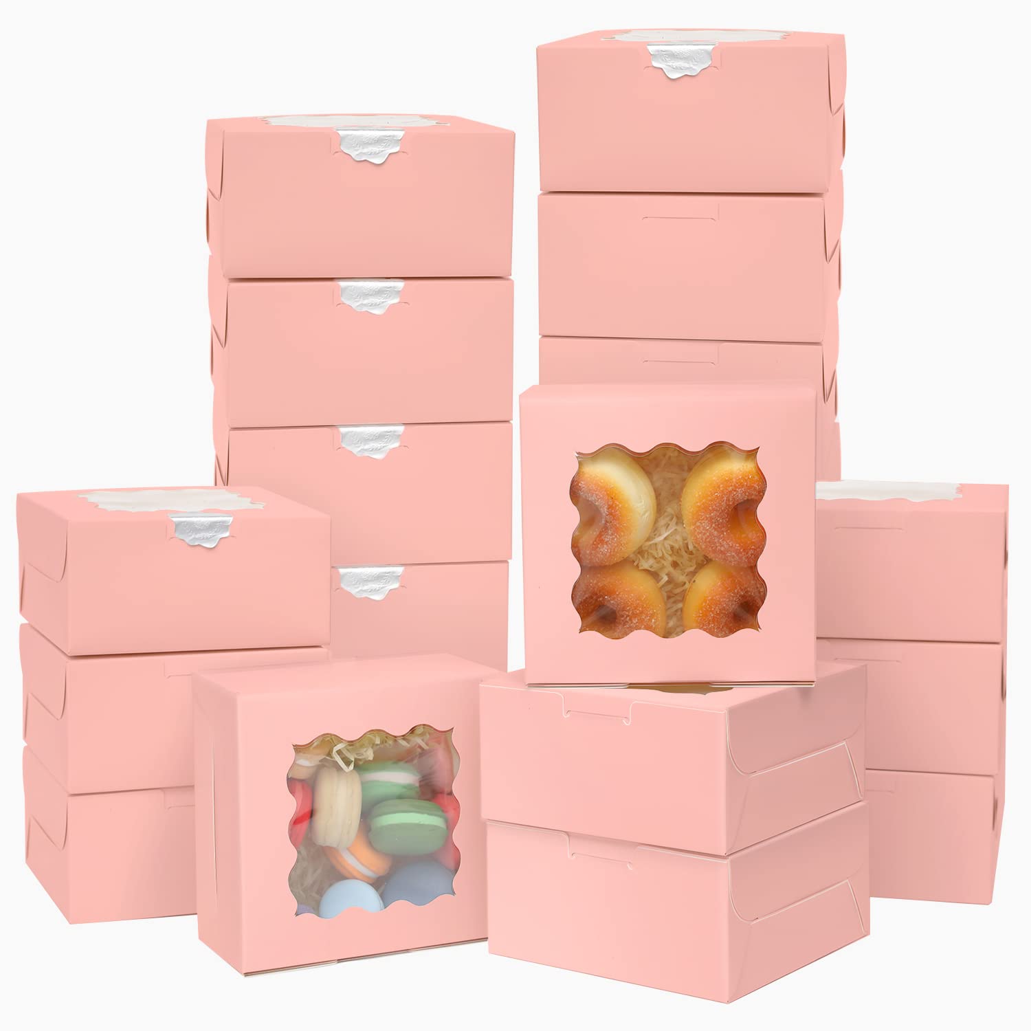 100pcs 6x6x3 Bakery Boxes with Window – Sturdy Macaron & Cookie Packaging-Toppalletfly