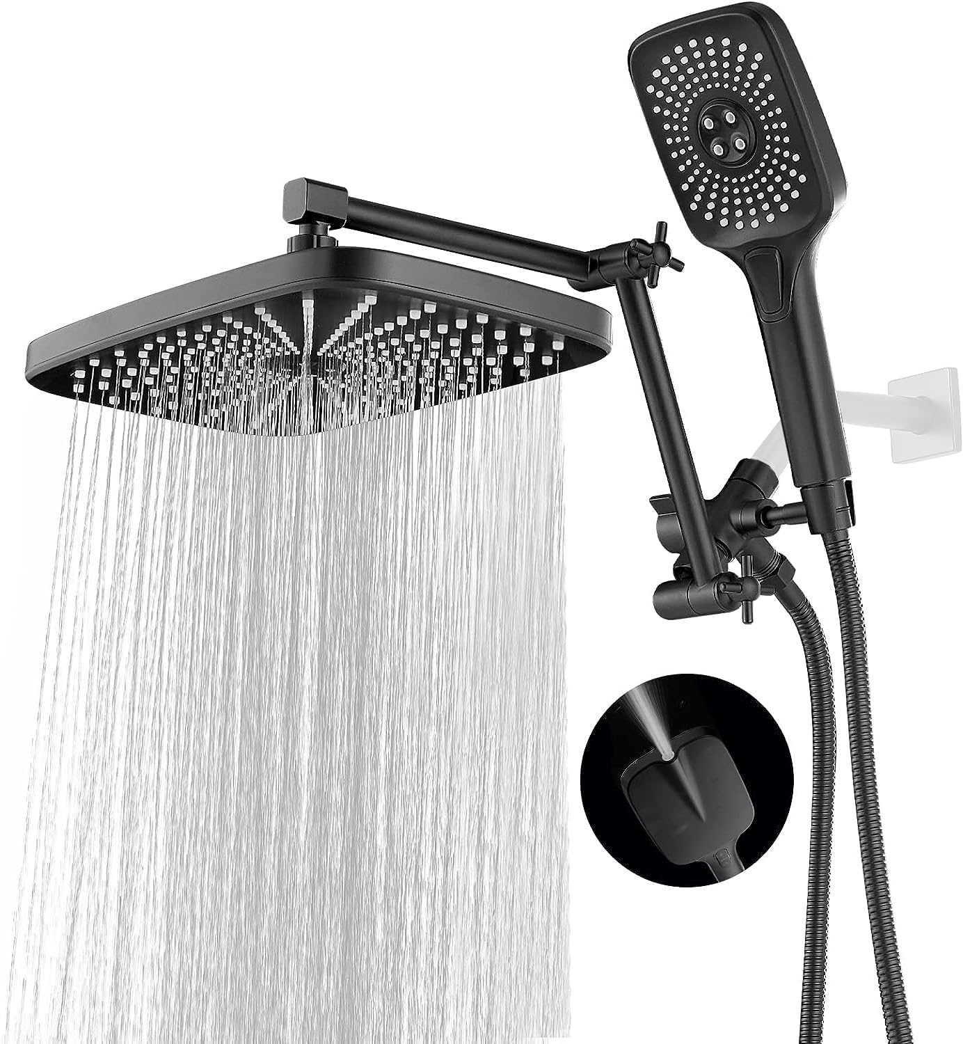 12 Inch Shower Head With With 3+1 Settings Handheld Spray, Including 3-Way Diverter, Extension Arm, Height/Angle Adjustable-Toppalletfly