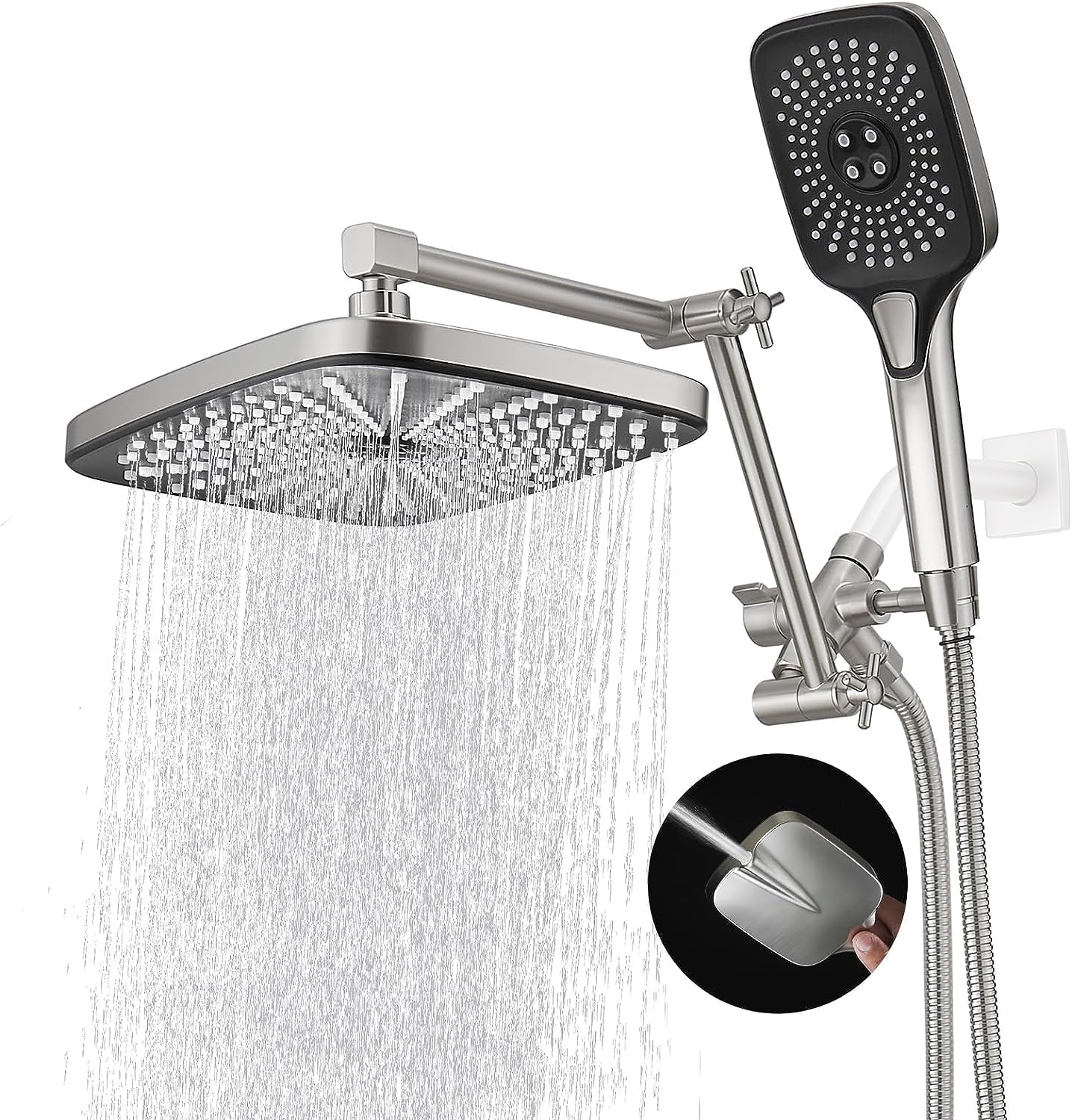 12 Inch Shower Head With With 3+1 Settings Handheld Spray, Including 3-Way Diverter, Extension Arm, Height/Angle Adjustable-Toppalletfly