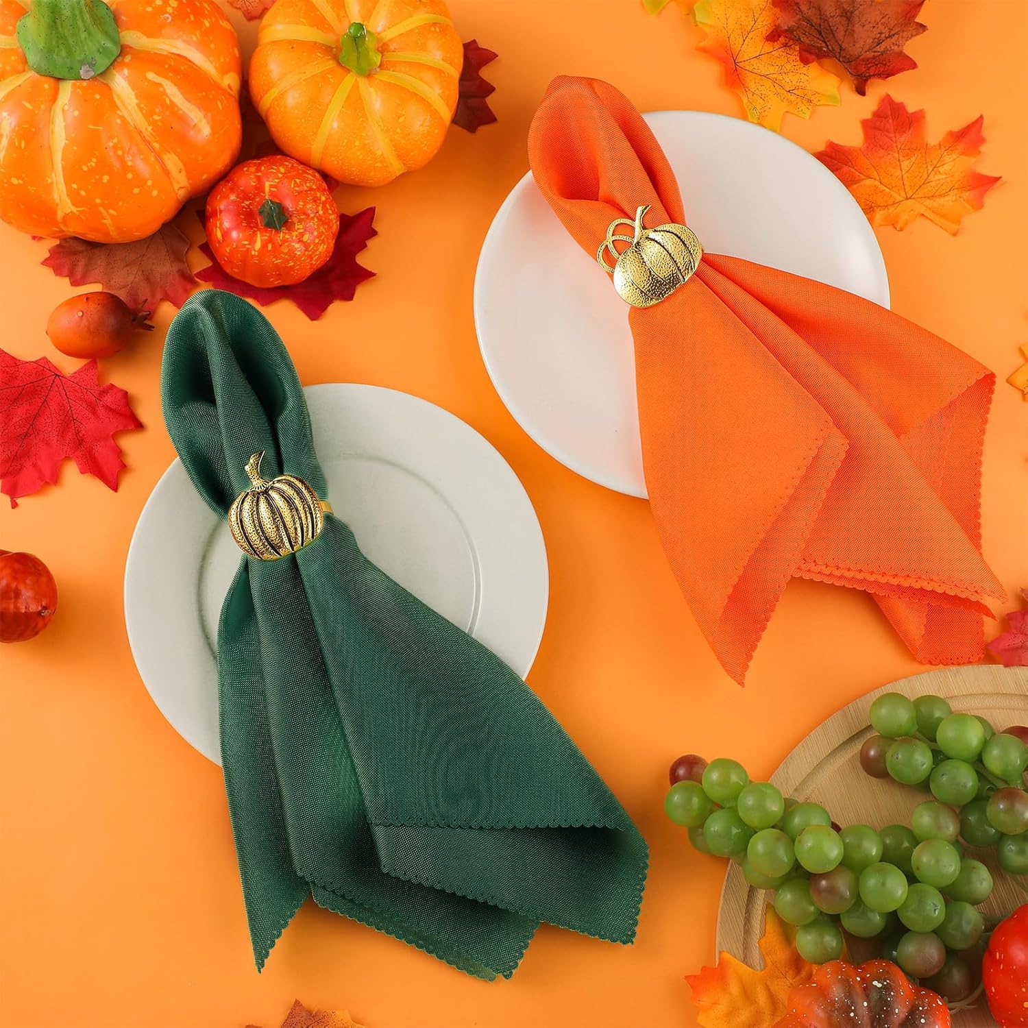 16-Piece Fall Napkin Ring & Napkin Set – 8 Napkin Rings & 8 Washable Napkins for Thanksgiving & Autumn Decor-Toppalletfly