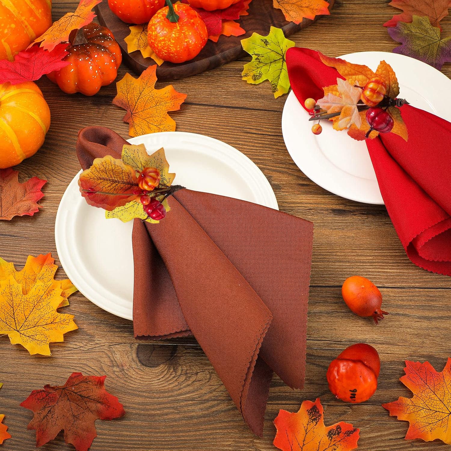 16-Piece Fall Napkin Ring & Napkin Set – 8 Napkin Rings & 8 Washable Napkins for Thanksgiving & Autumn Decor-Toppalletfly