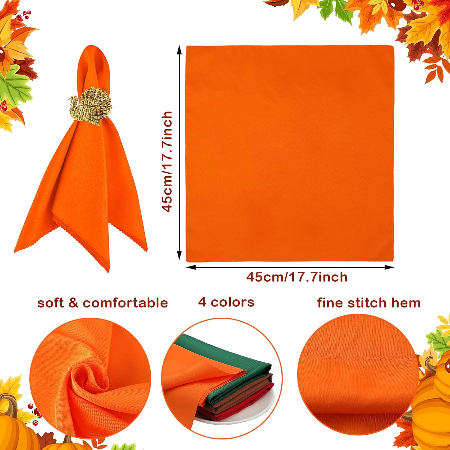 16-Piece Fall Napkin Ring & Napkin Set – 8 Napkin Rings & 8 Washable Napkins for Thanksgiving & Autumn Decor-Toppalletfly