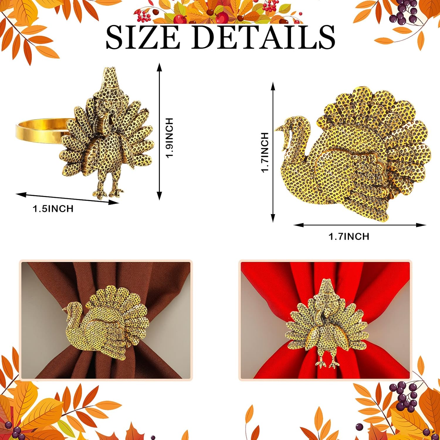 16-Piece Fall Napkin Ring & Napkin Set – 8 Napkin Rings & 8 Washable Napkins for Thanksgiving & Autumn Decor-Toppalletfly