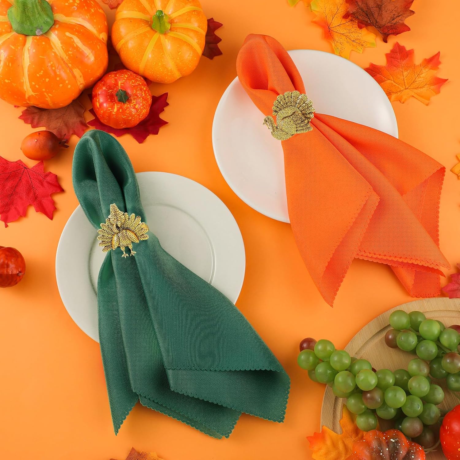 16-Piece Fall Napkin Ring & Napkin Set – 8 Napkin Rings & 8 Washable Napkins for Thanksgiving & Autumn Decor-Toppalletfly
