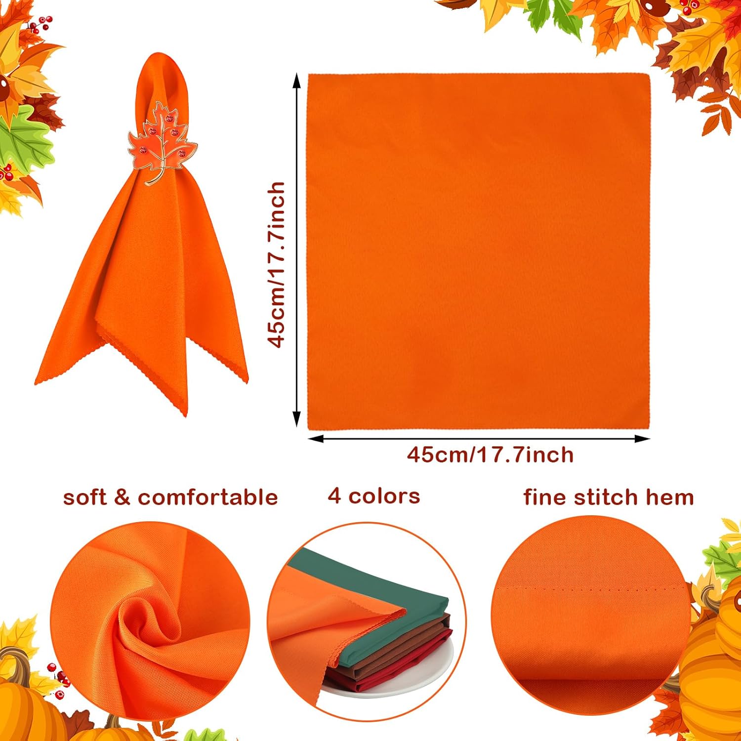 16-Piece Fall Napkin Ring & Napkin Set – 8 Napkin Rings & 8 Washable Napkins for Thanksgiving & Autumn Decor-Toppalletfly