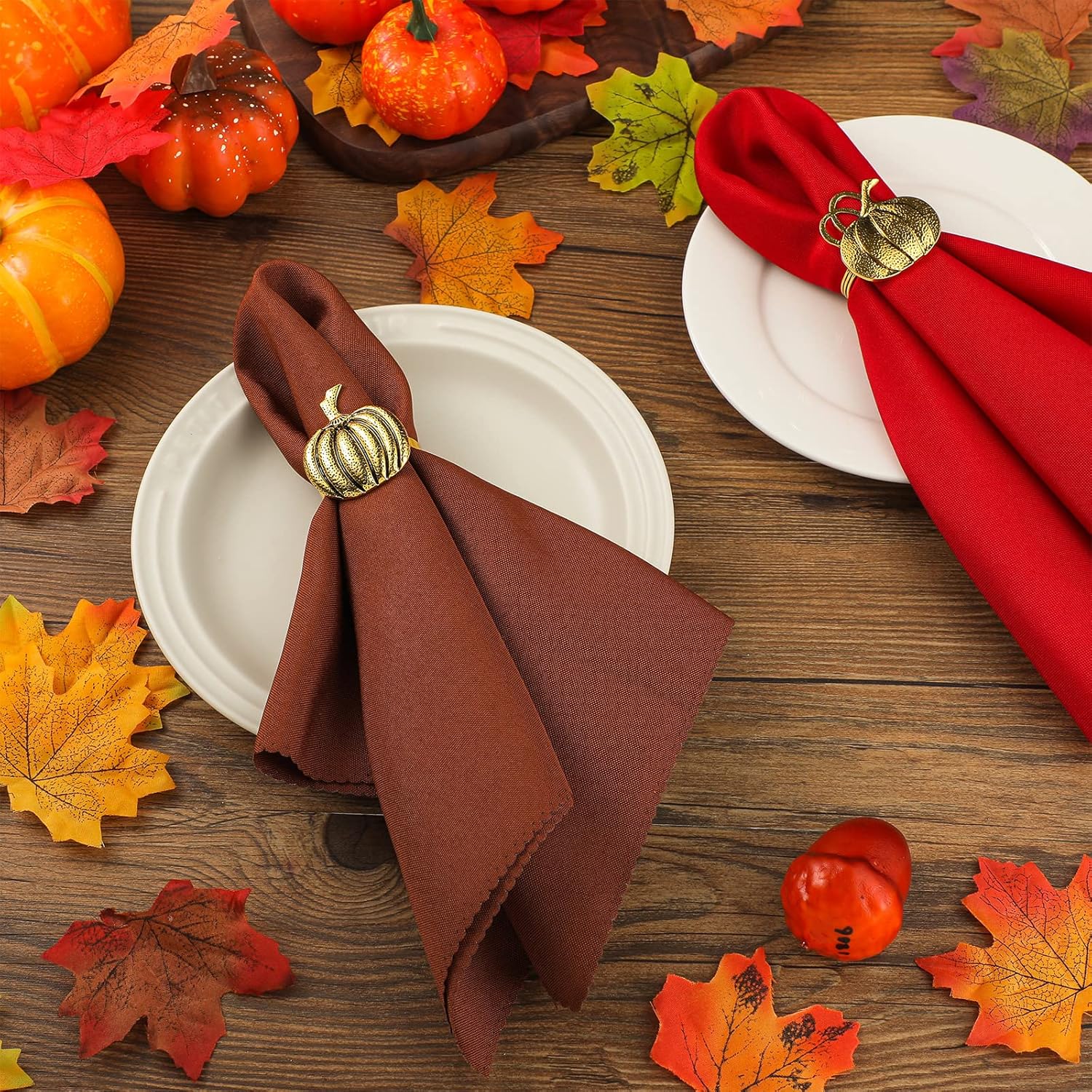 16-Piece Fall Napkin Ring & Napkin Set – 8 Napkin Rings & 8 Washable Napkins for Thanksgiving & Autumn Decor-Toppalletfly