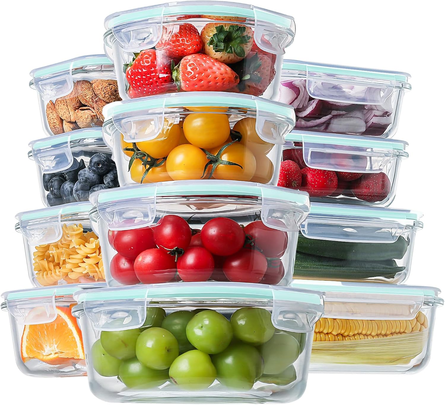 24 Piece Glass Food Storage Containers with Lids, Airtight Glass Lunch Bento Boxes, BPA Free & Leak Proof,12 lids, 12 Containers-Toppalletfly