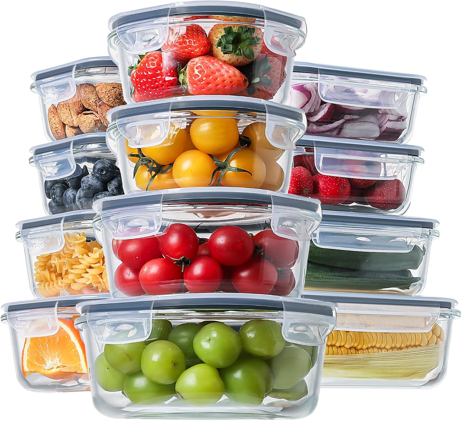 24 Piece Glass Food Storage Containers with Lids, Airtight Glass Lunch Bento Boxes, BPA Free & Leak Proof,12 lids, 12 Containers-Toppalletfly