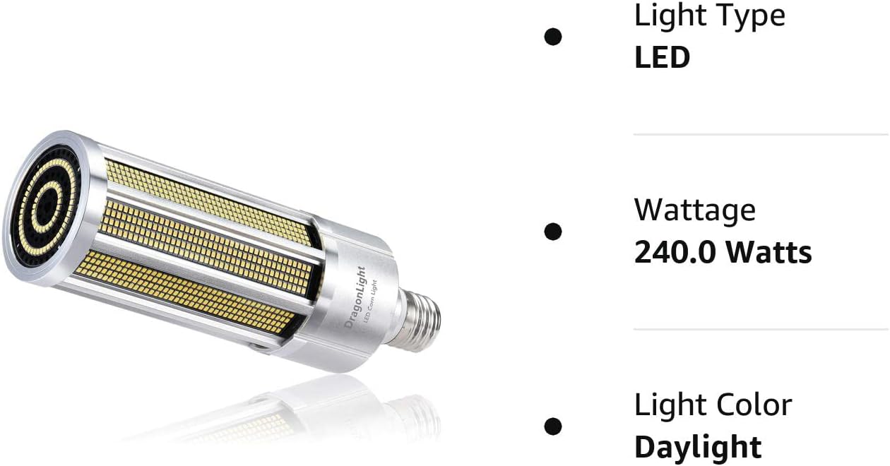 240 W Commercial Grade Corn LED Light Bulb Fanless, 1000 Watt MH/HPS Replacement, E39 Large Mogul Base LED Lamp 5000K Daylight 32,400Lumen-Toppalletfly