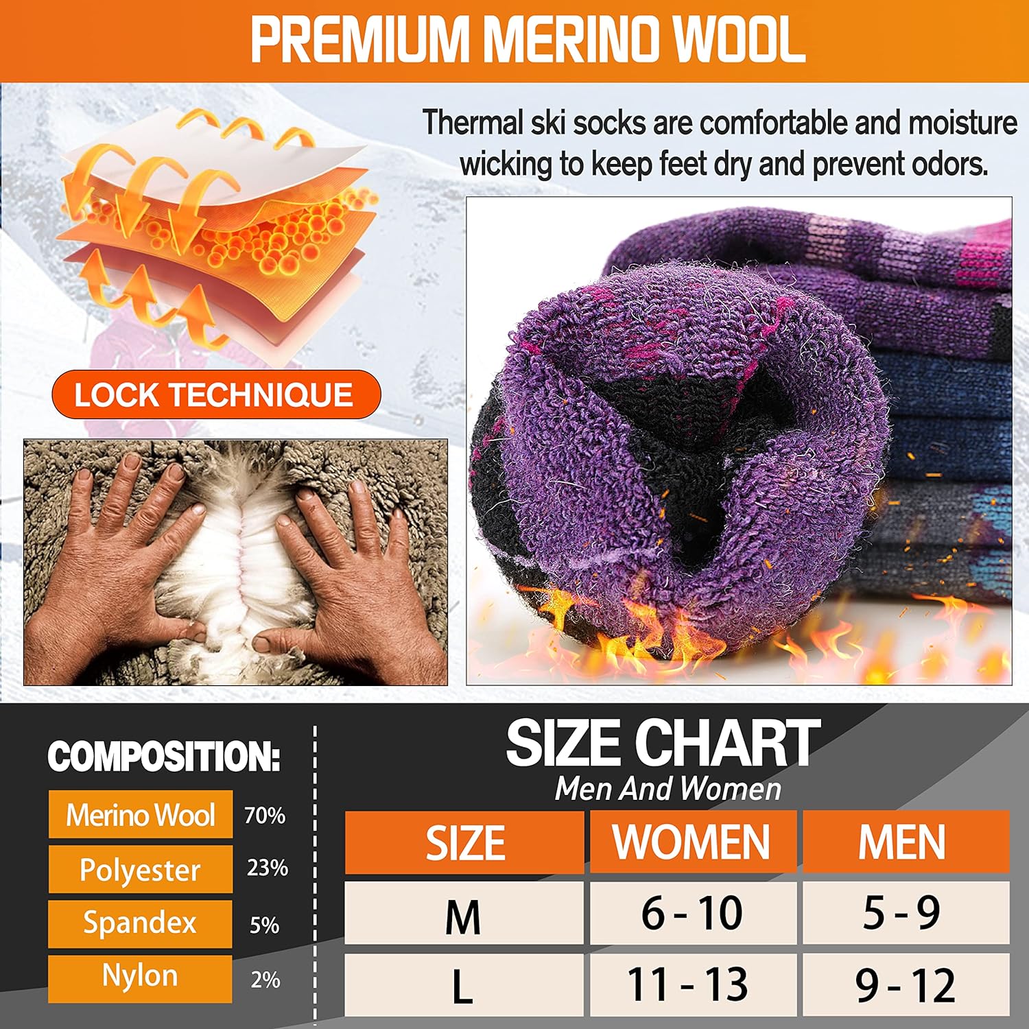 3 Pairs Wool Ski Socks for Womens Mens, Thermal Winter Warm Thick Knee High Socks for Skiing Snowboarding-Toppalletfly