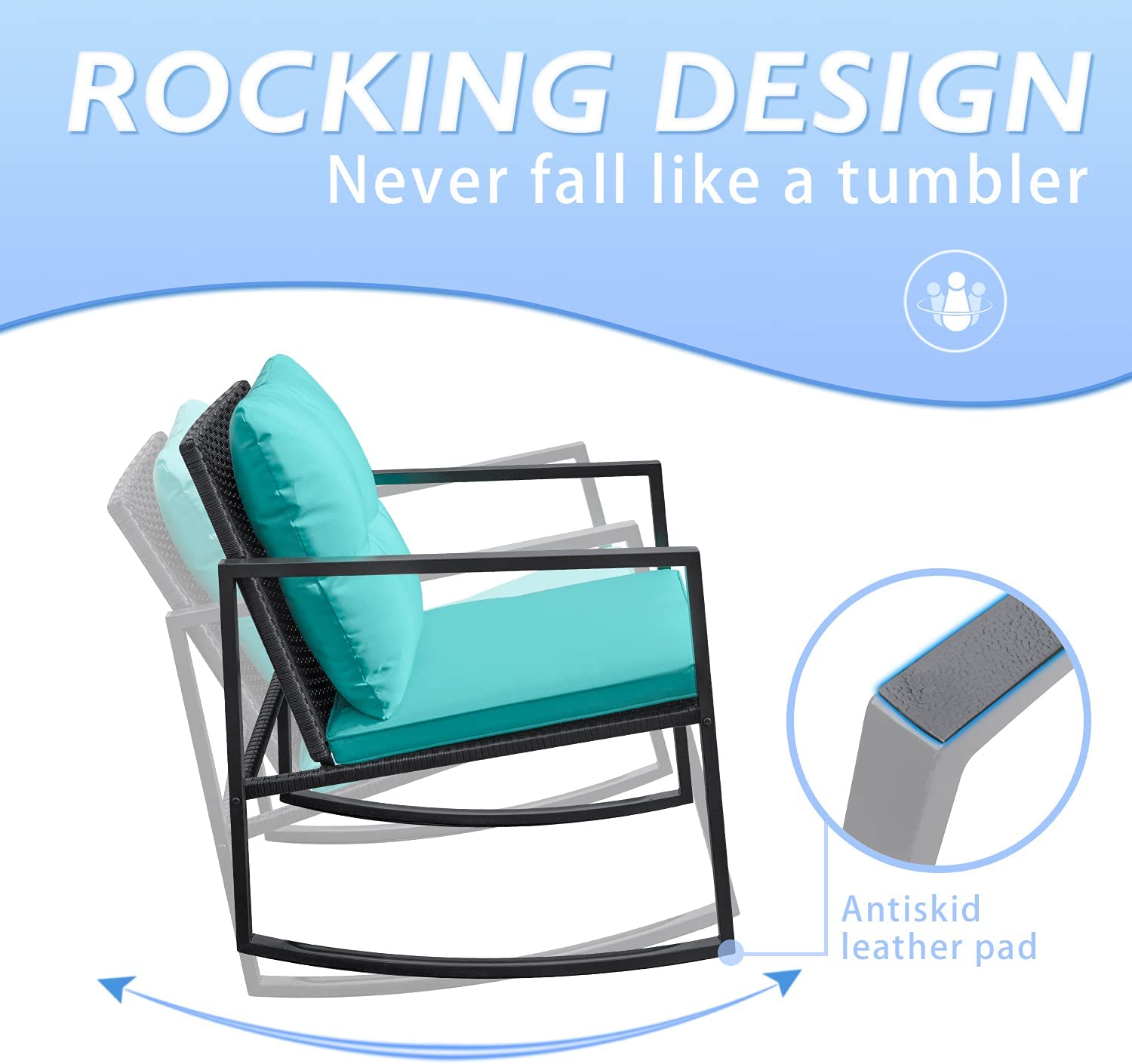 3 Pieces Rocking Wicker Bistro Set, Patio Outdoor Furniture-Toppalletfly