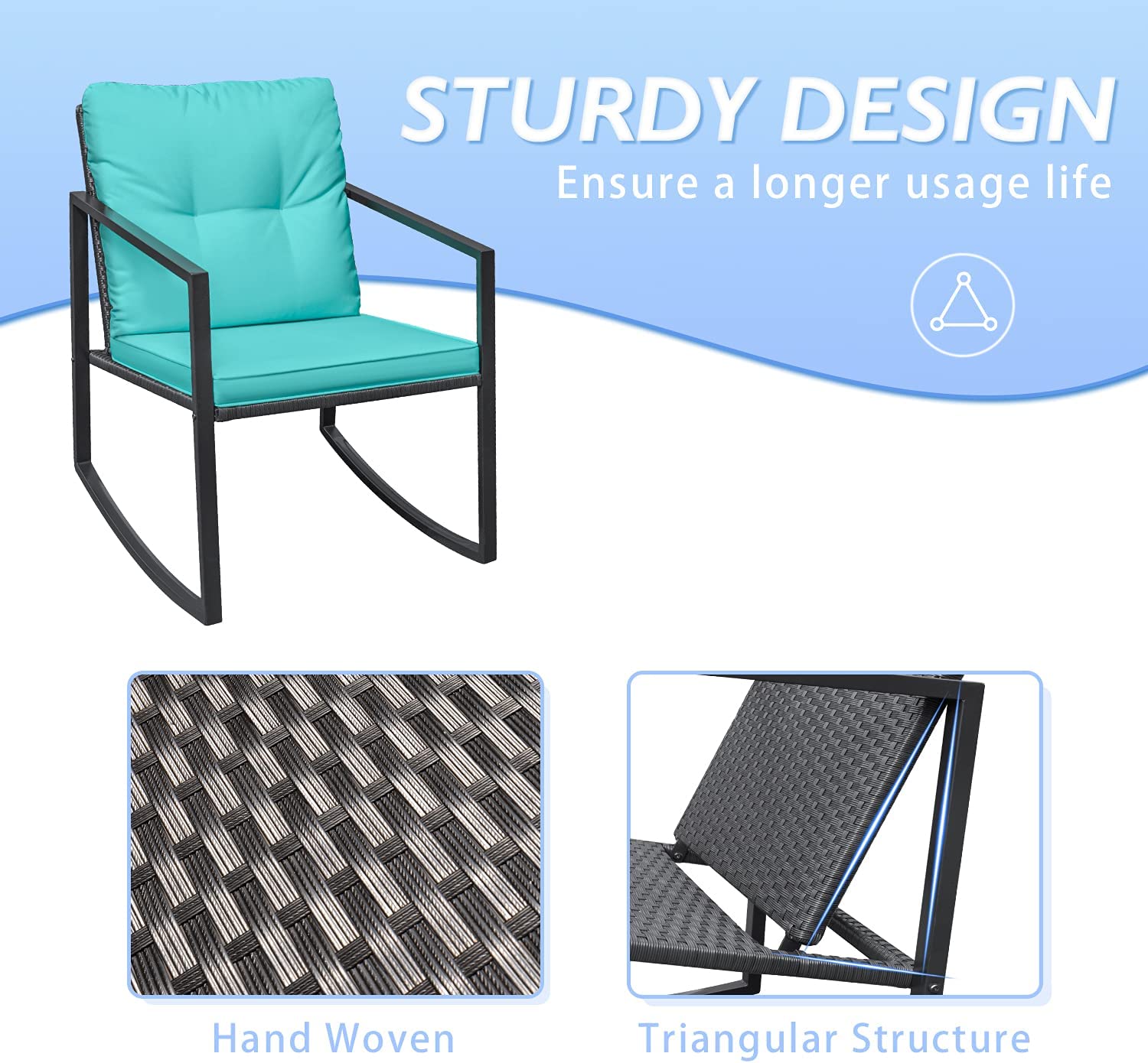 3 Pieces Rocking Wicker Bistro Set, Patio Outdoor Furniture-Toppalletfly