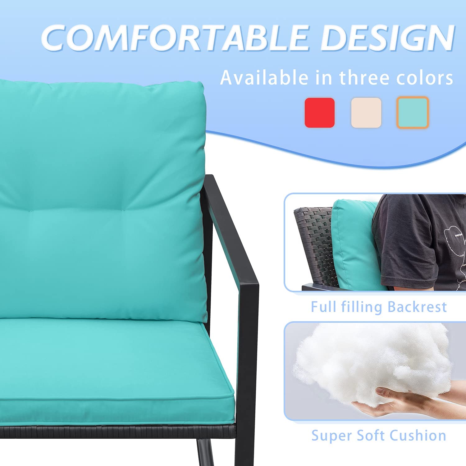 3 Pieces Rocking Wicker Bistro Set, Patio Outdoor Furniture-Toppalletfly