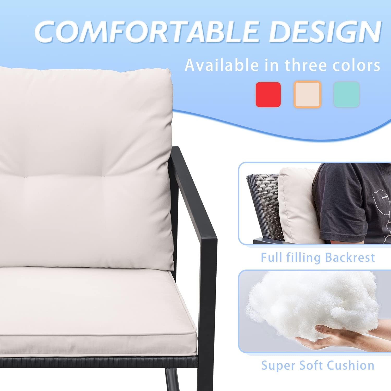 3 Pieces Rocking Wicker Bistro Set, Patio Outdoor Furniture Conversation Sets with Porch Chairs and Glass Coffee Table-Toppalletfly