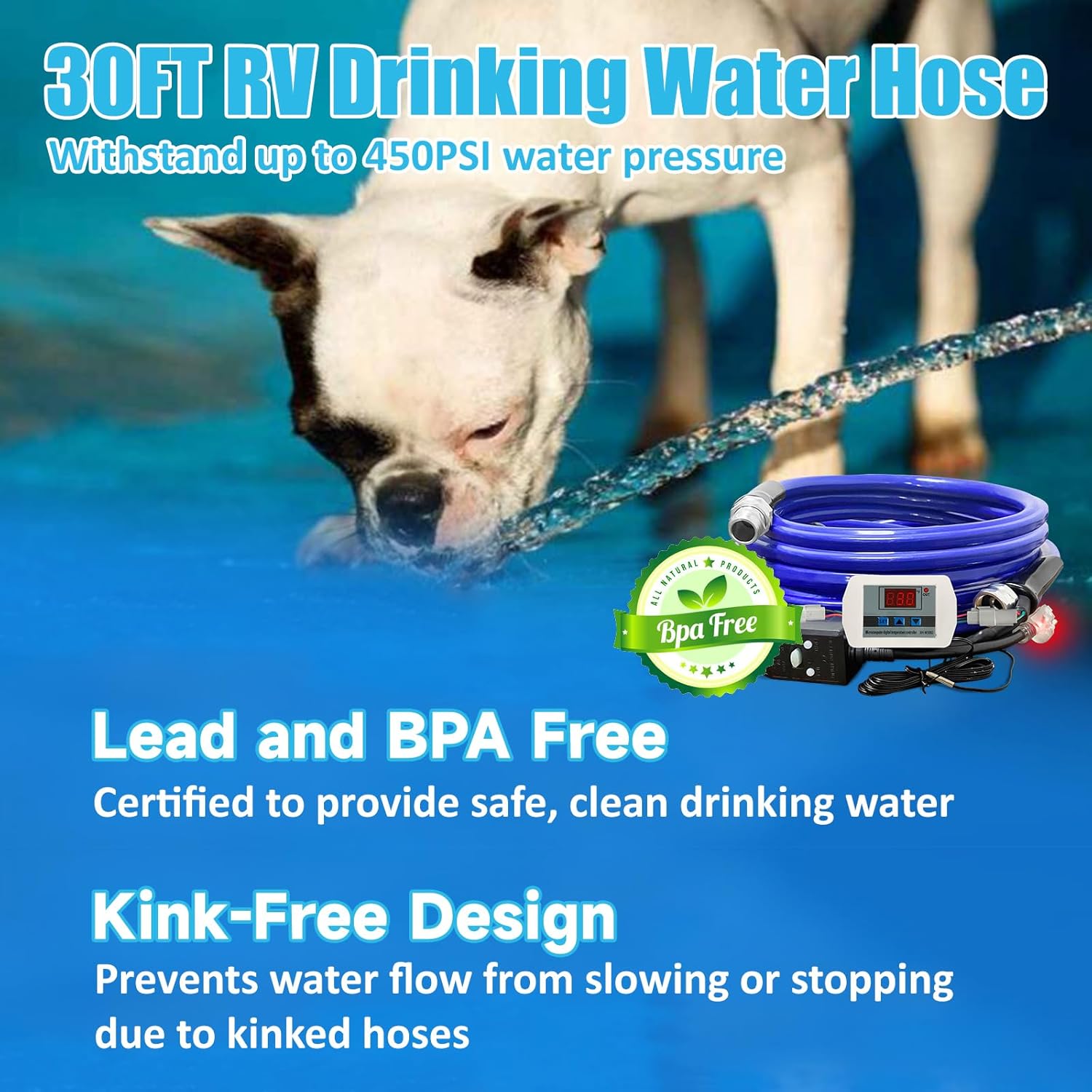 30FT Heated Water Hose for RV - Smart Thermostat, Upgraded for Winter Use to - 45℉-Toppalletfly