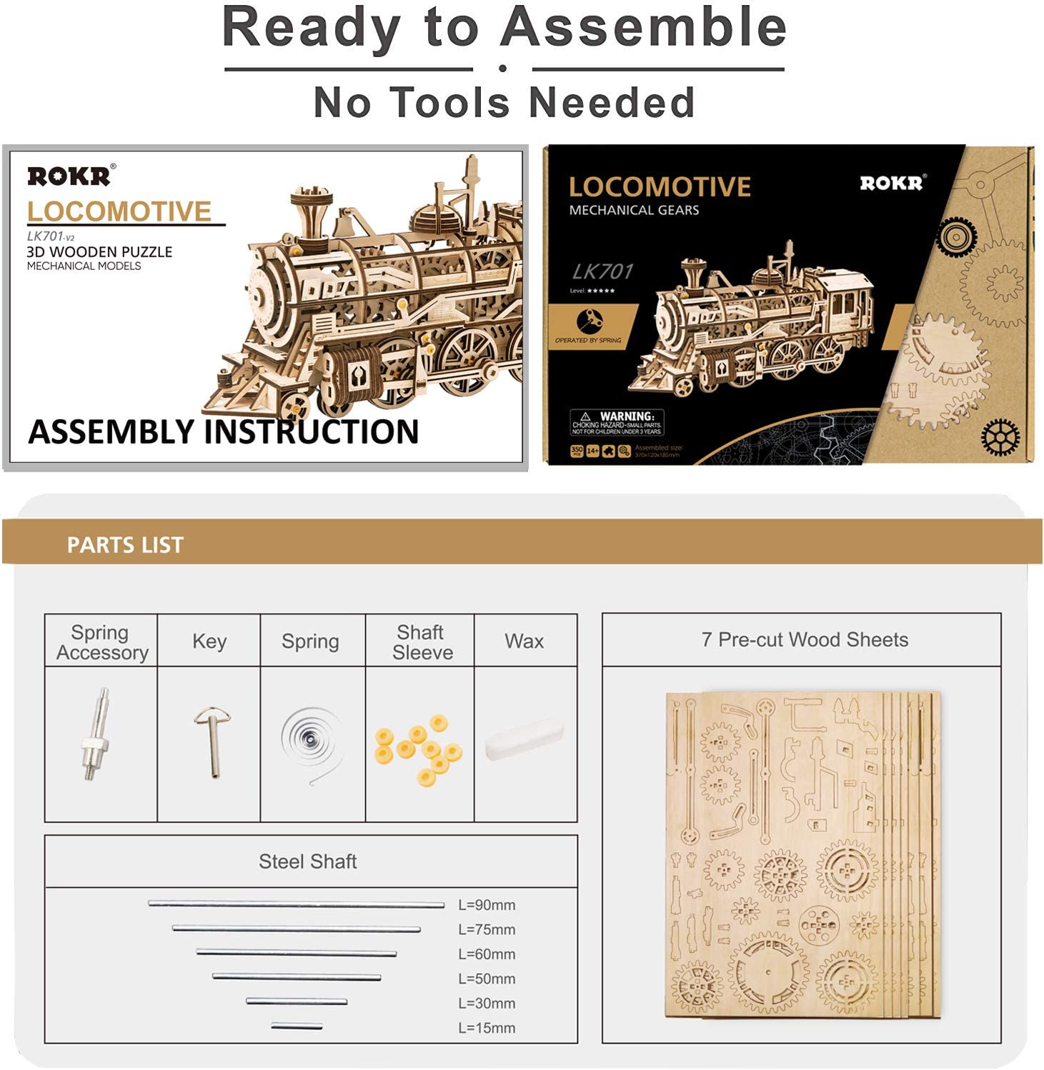 3D Wooden Puzzle Gift for Teens and Adults Locomotive Mechanical Building Model Kit-Toppalletfly