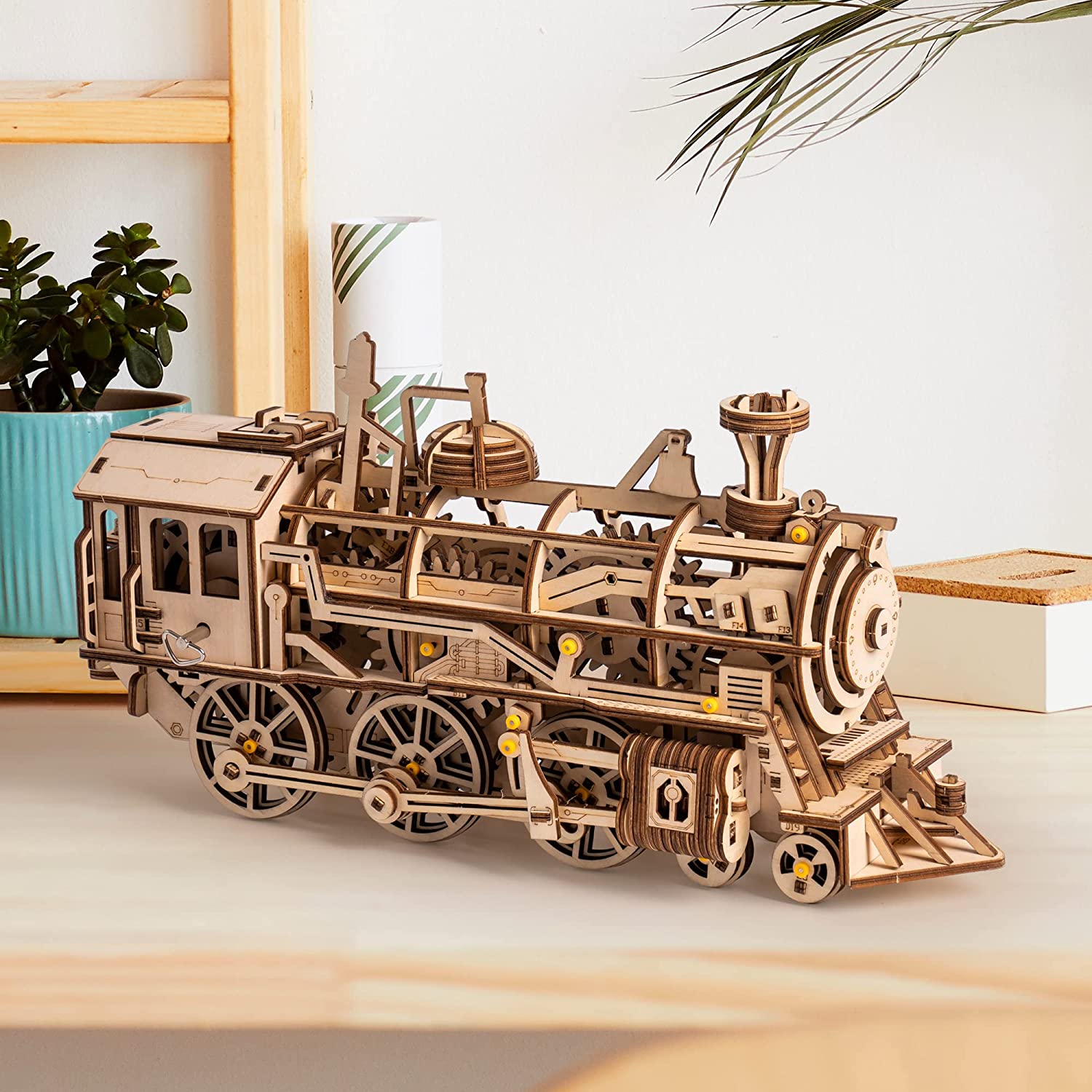 3D Wooden Puzzle Gift for Teens and Adults Locomotive Mechanical Building Model Kit-Toppalletfly