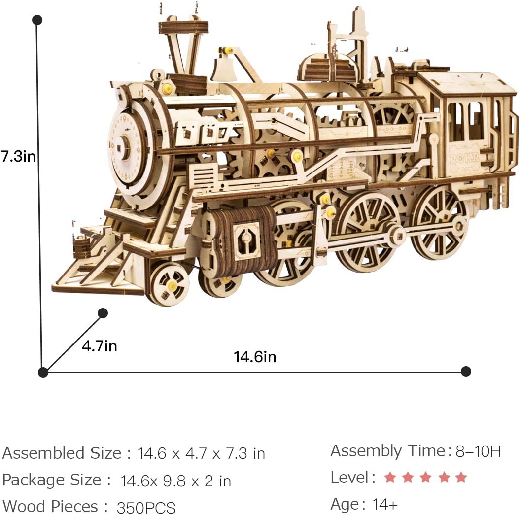 3D Wooden Puzzle Gift for Teens and Adults Locomotive Mechanical Building Model Kit-Toppalletfly