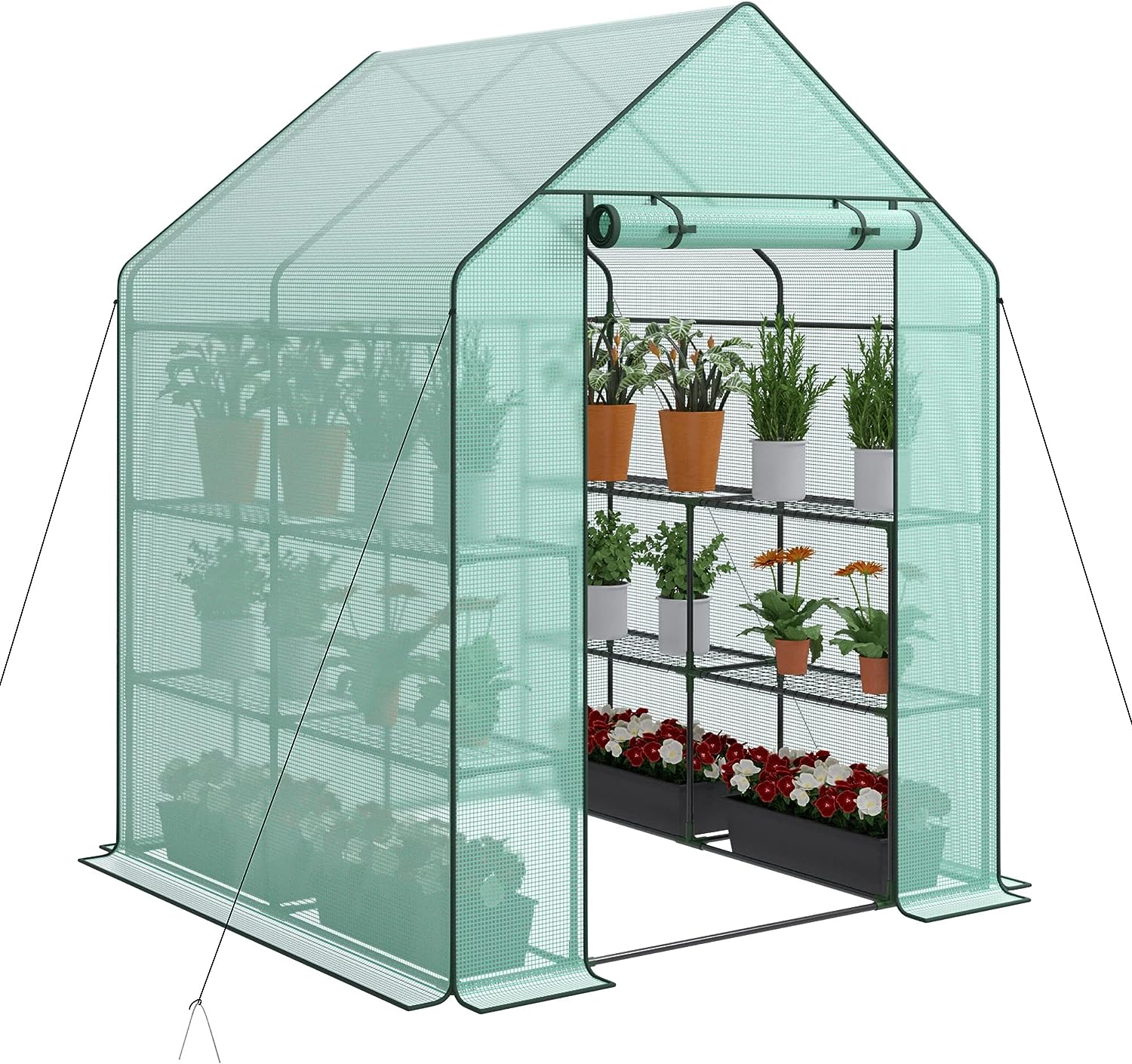4 Tier Mini Greenhouse Indoor Outdoor with PE Cover and Roll-Up Zipper Door, Portable Greenhouse Tent Grow Seeds & Seedlings, 27x19x63-Inch-Toppalletfly