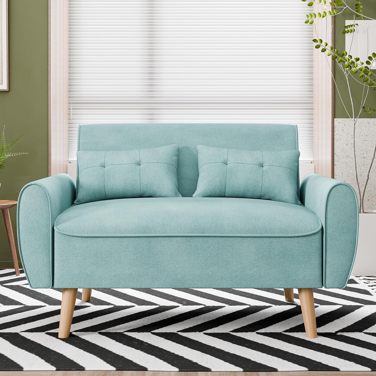 47" Small Modern Loveseat Sofa, Linen Fabric 2-Seat Sofa Couch with Back Cushions and Tapered Wood Legs-Toppalletfly