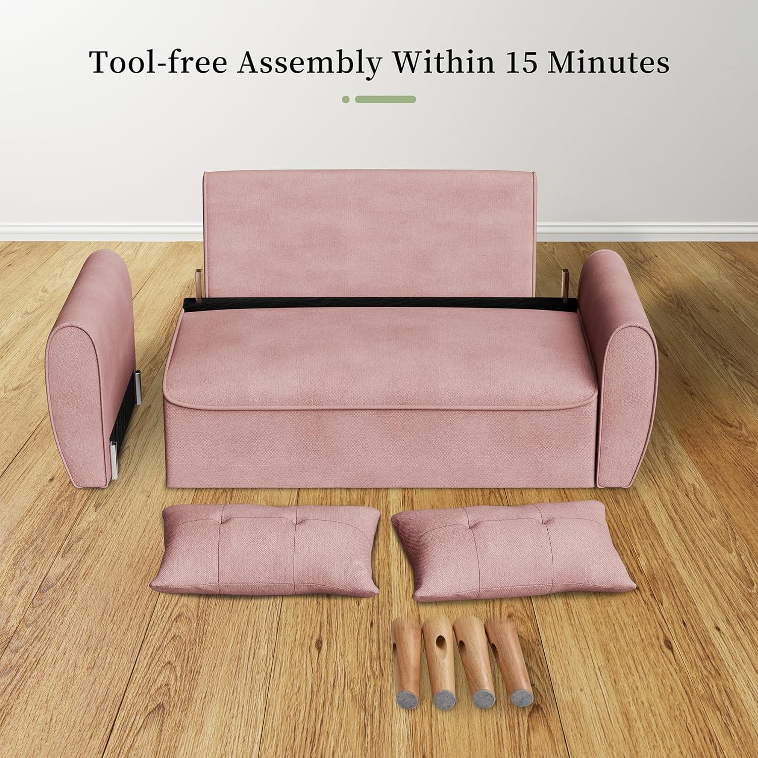 47" Small Modern Loveseat Sofa, Linen Fabric 2-Seat Sofa Couch with Back Cushions and Tapered Wood Legs-Toppalletfly