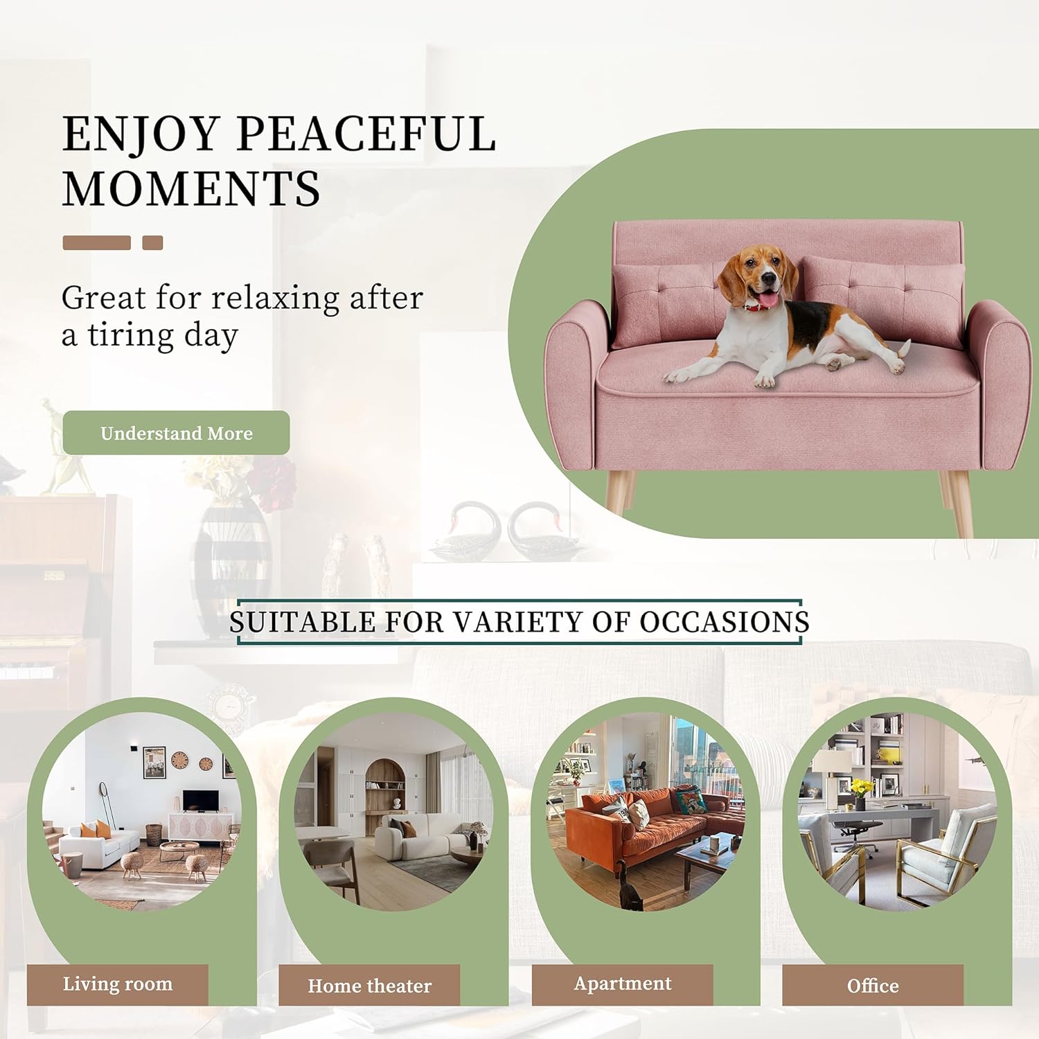 47" Small Modern Loveseat Sofa, Linen Fabric 2-Seat Sofa Couch with Back Cushions and Tapered Wood Legs-Toppalletfly