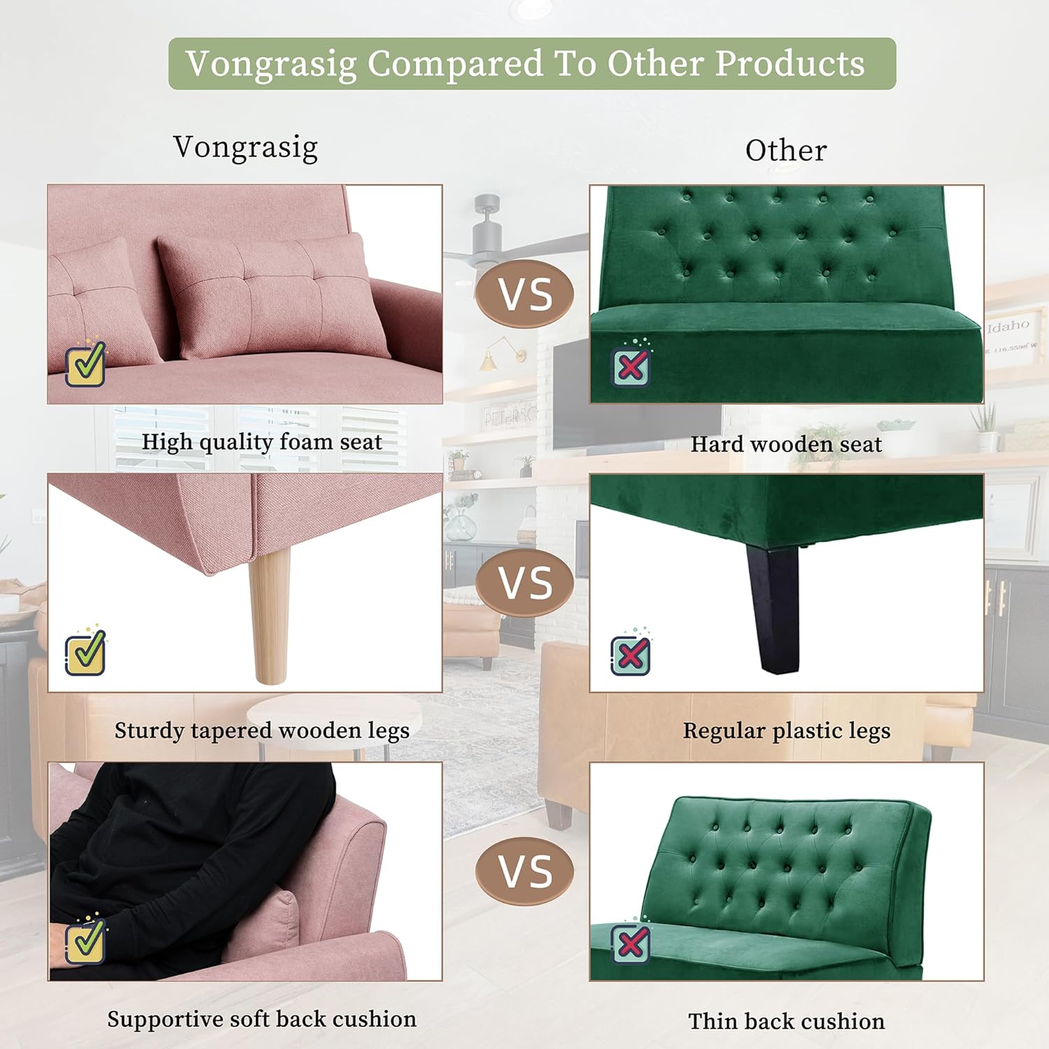 47" Small Modern Loveseat Sofa, Linen Fabric 2-Seat Sofa Couch with Back Cushions and Tapered Wood Legs-Toppalletfly