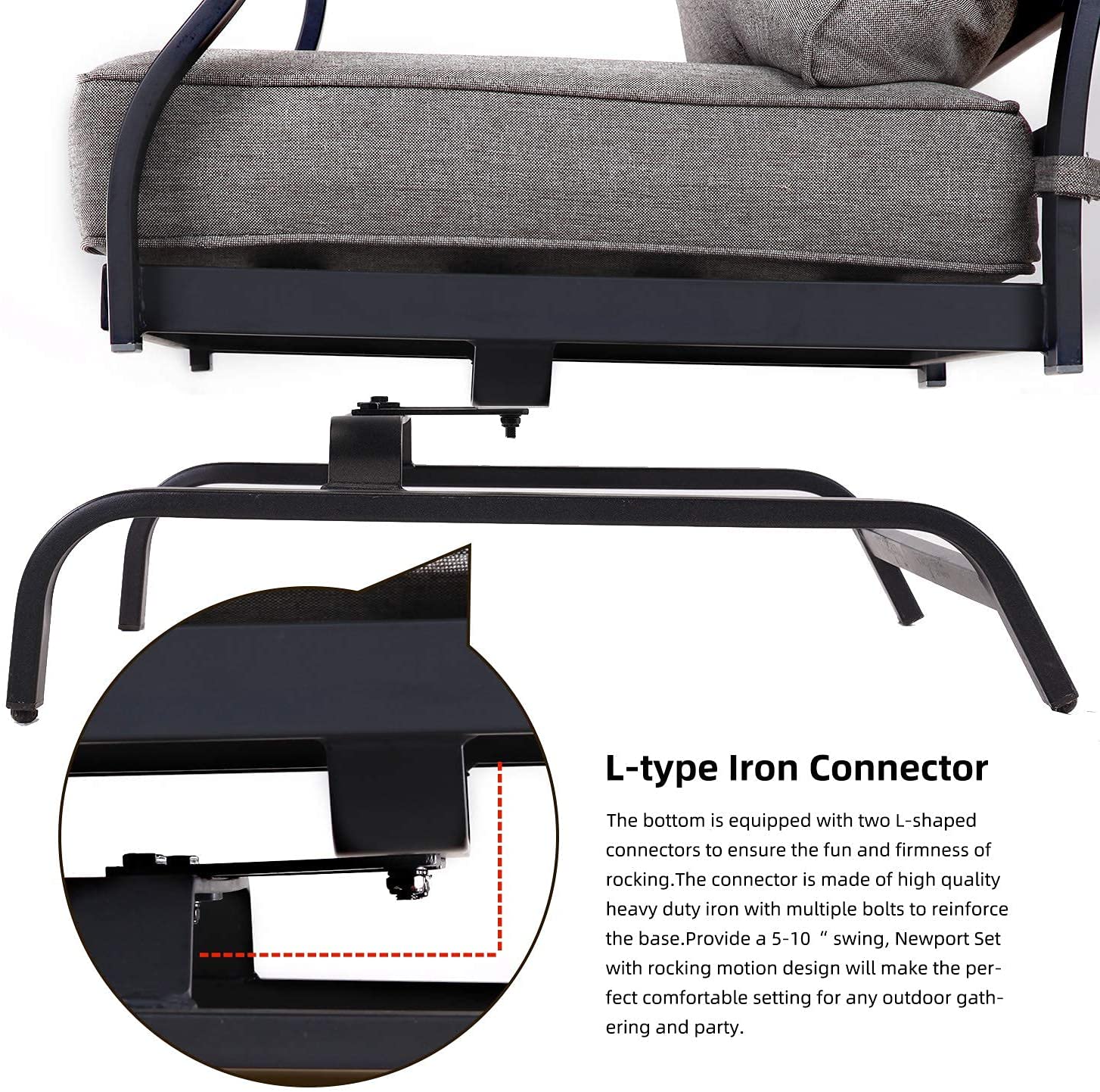 5 PCS Outdoor Furniture Conversation with 32 in Fire Table Set Grey Cushions Rocking Chairs Propane Gas Fire Pit-Toppalletfly