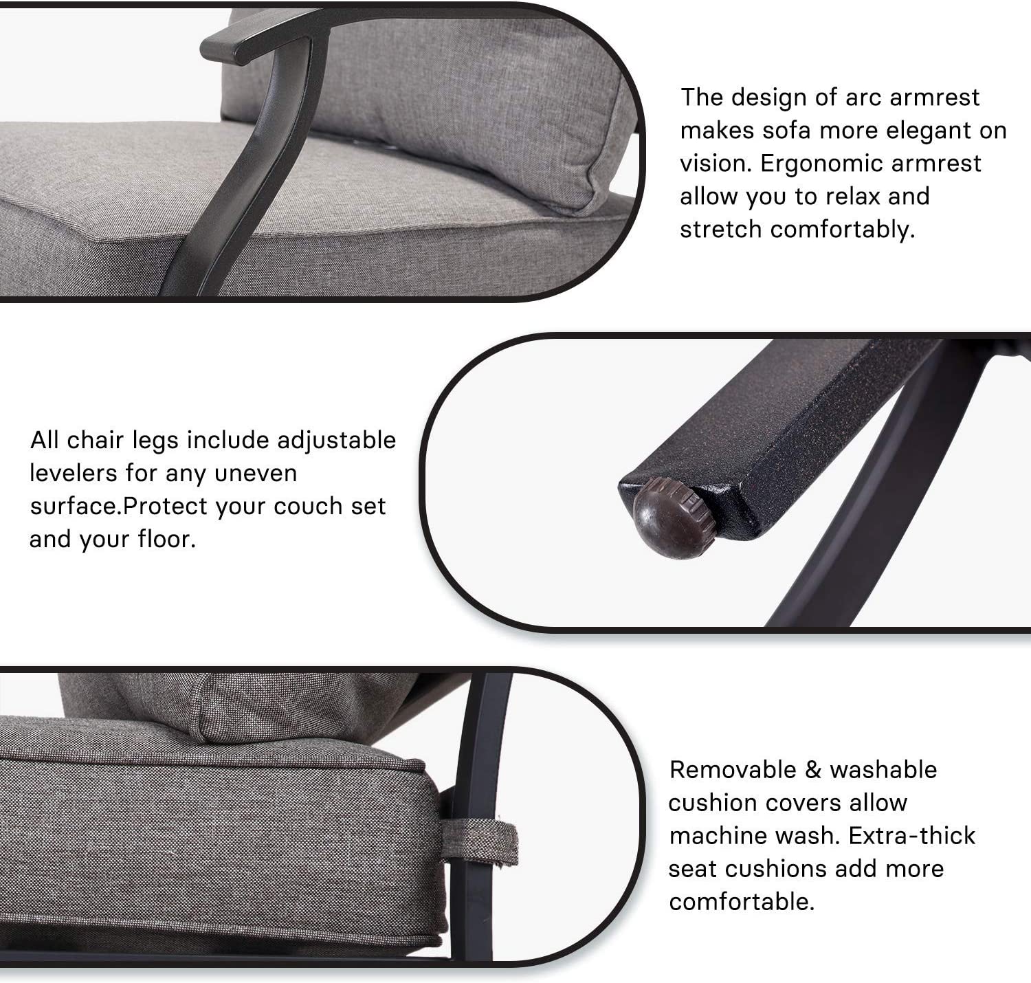 5 PCS Outdoor Furniture Conversation with 32 in Fire Table Set Grey Cushions Rocking Chairs Propane Gas Fire Pit-Toppalletfly