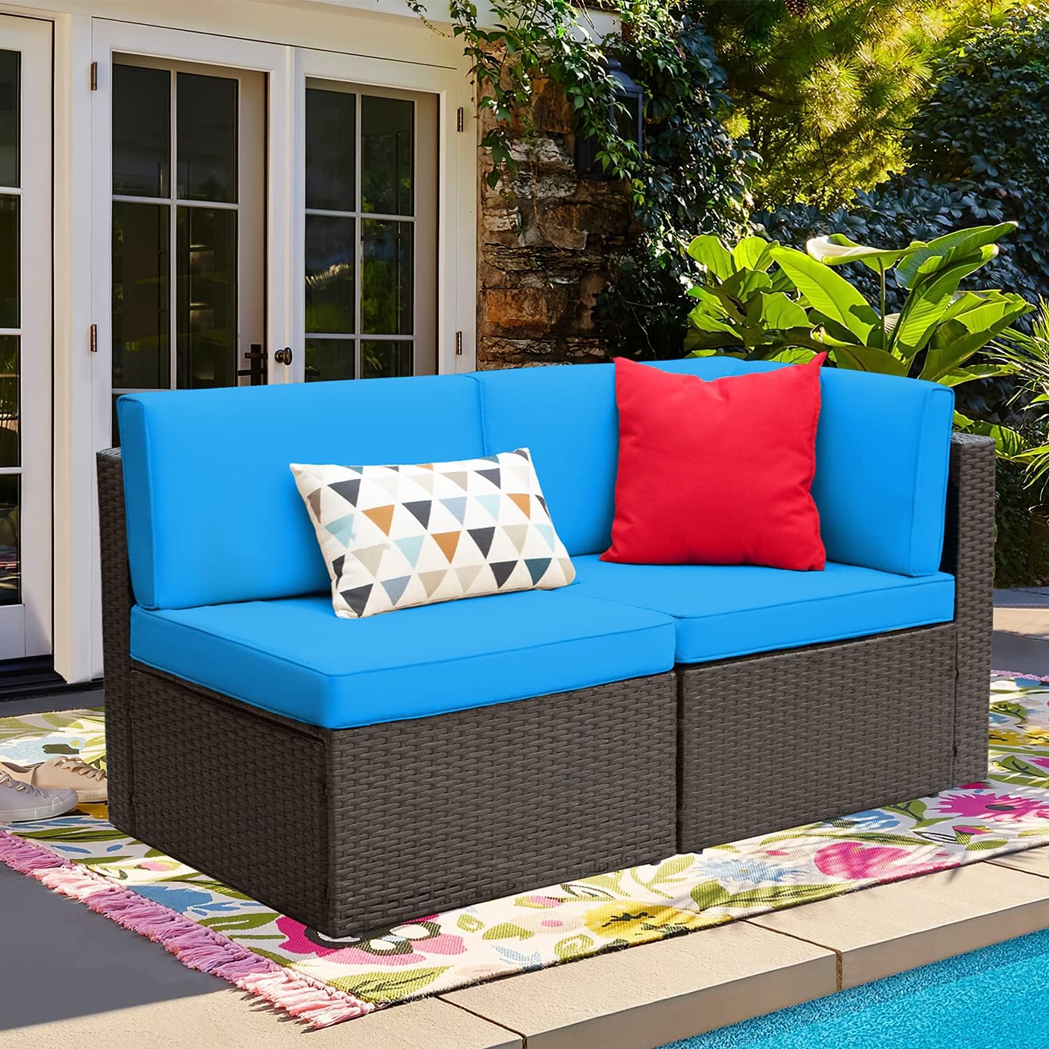5 Pieces Patio Furniture Set, All Weather Outdoor Sectional Patio Sofa Manual Weaving Wicker Rattan Patio Seating Sofas with Cushion and Glass Table Beige-Toppalletfly