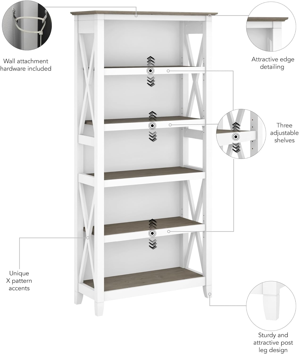 5 Shelf 66 Inch Bookcase Set-Toppalletfly