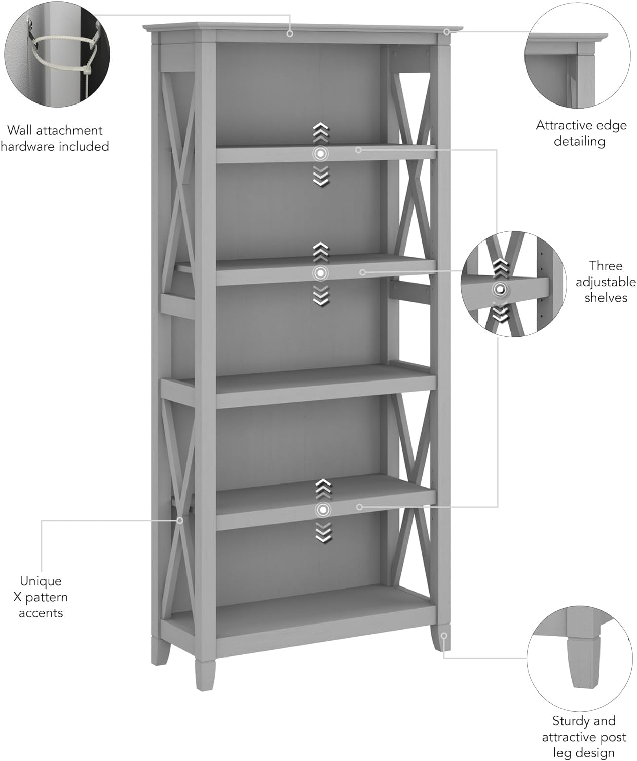 5 Shelf 66 Inch Bookcase Set-Toppalletfly