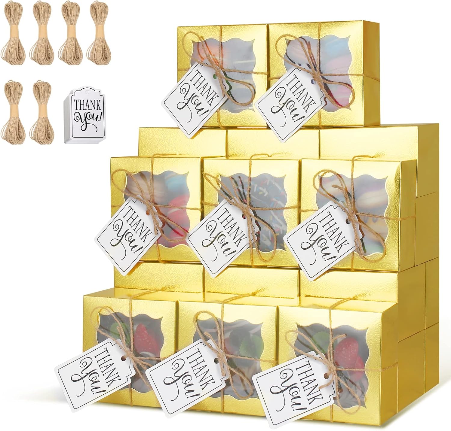 60 Pcs Brown Bakery Boxes with Window Individual Cupcake Boxes 4x4x2.5 Inches-Toppalletfly