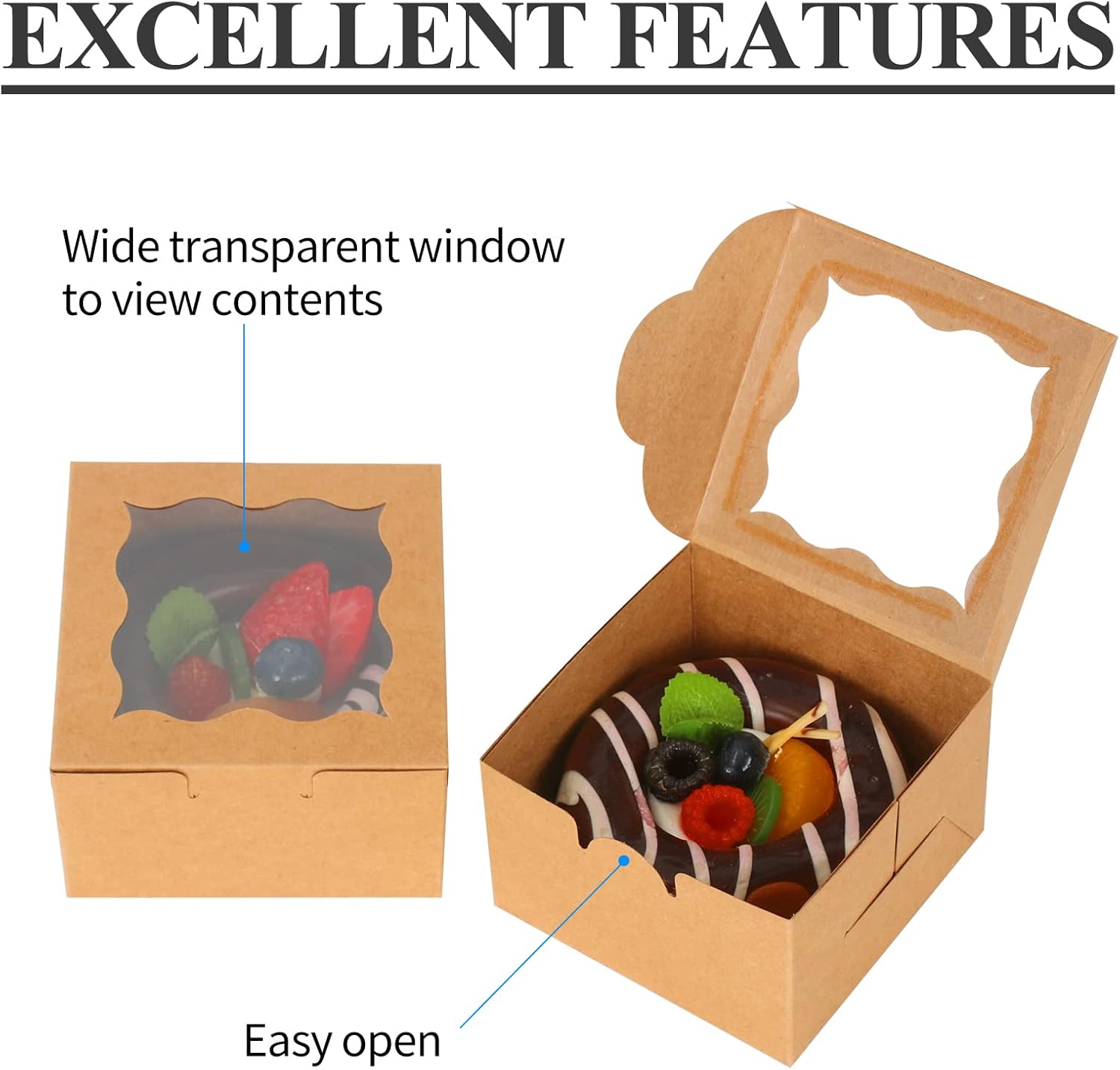 60 Pcs Brown Bakery Boxes with Window Individual Cupcake Boxes 4x4x2.5 Inches-Toppalletfly