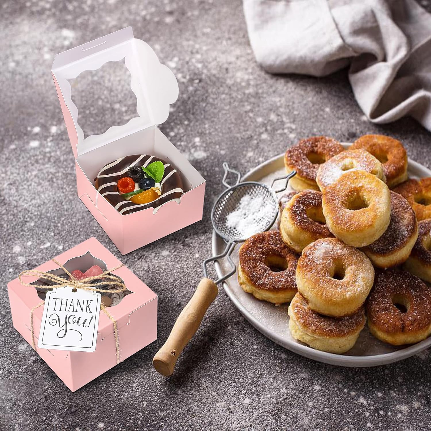 60 Pcs Brown Bakery Boxes with Window Individual Cupcake Boxes 4x4x2.5 Inches-Toppalletfly