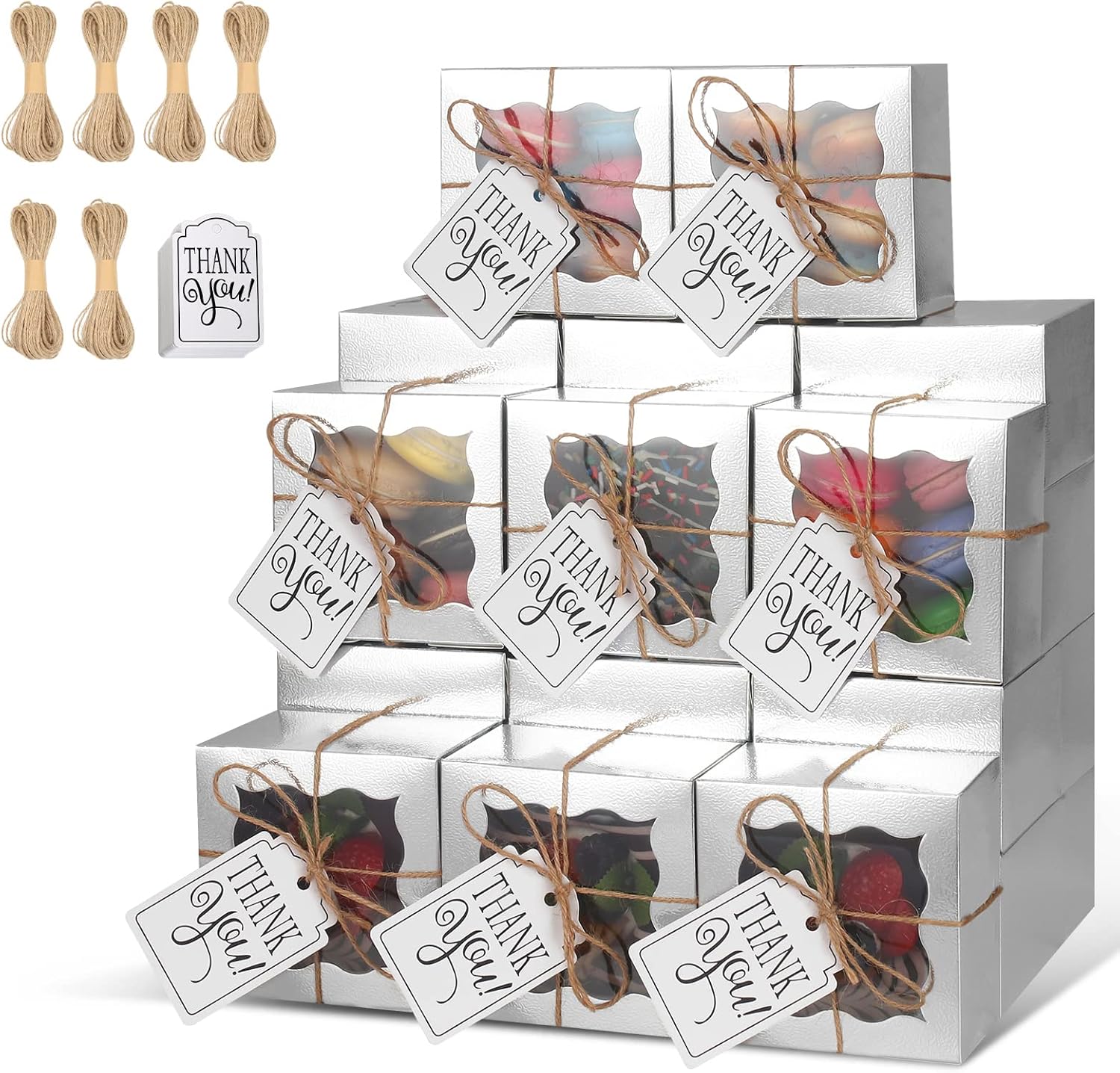 60 Pcs Brown Bakery Boxes with Window Individual Cupcake Boxes 4x4x2.5 Inches-Toppalletfly