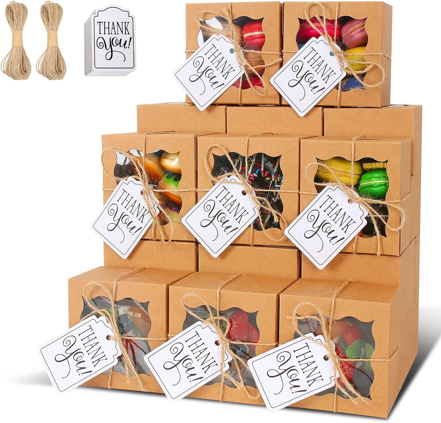 60 Pcs Brown Bakery Boxes with Window Individual Cupcake Boxes 4x4x2.5 Inches-Toppalletfly