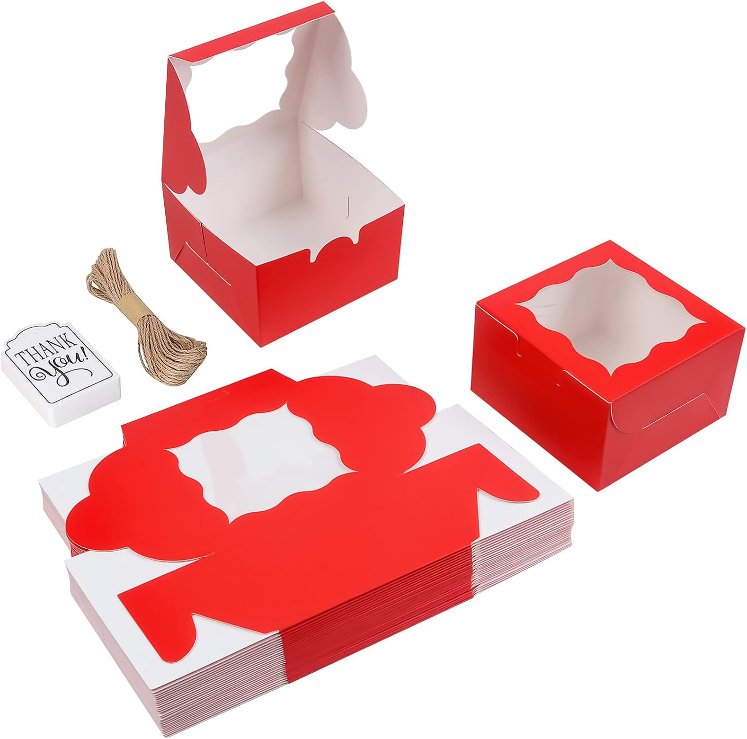 60 Pcs Brown Bakery Boxes with Window Individual Cupcake Boxes 4x4x2.5 Inches-Toppalletfly