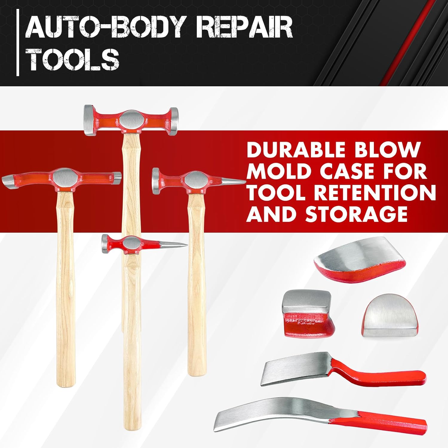 9-Piece Heavy-Duty Auto Body Repair Hammer & Dolly Set with Carrying Case-Toppalletfly