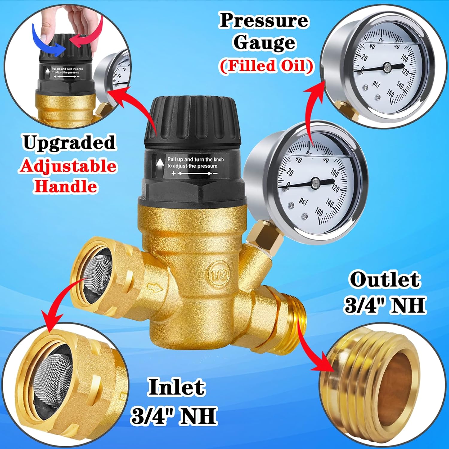 Adjustable RV Water Pressure Regulator for Campers-Toppalletfly