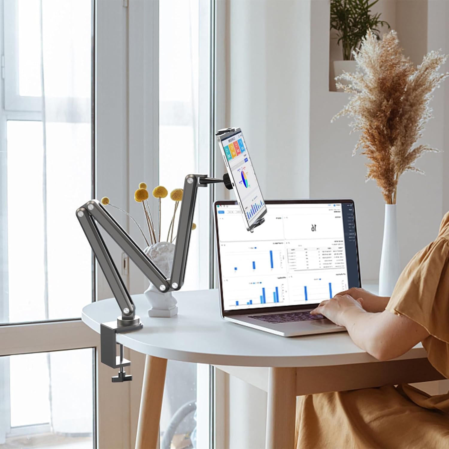 Aluminum Alloy Tablet Stand for Desk, Adjustable Foldable Arm Holder Mount-Toppalletfly