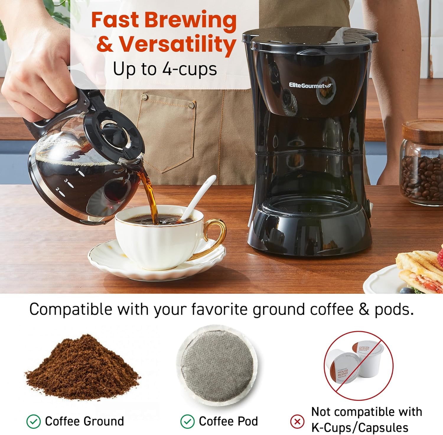 Automatic Brew & Drip Coffee Maker with Pause and Serve, Glass Carafe, Reusable Filter, On/Off Switch, Keep Warm, Water Level Indicator-Toppalletfly