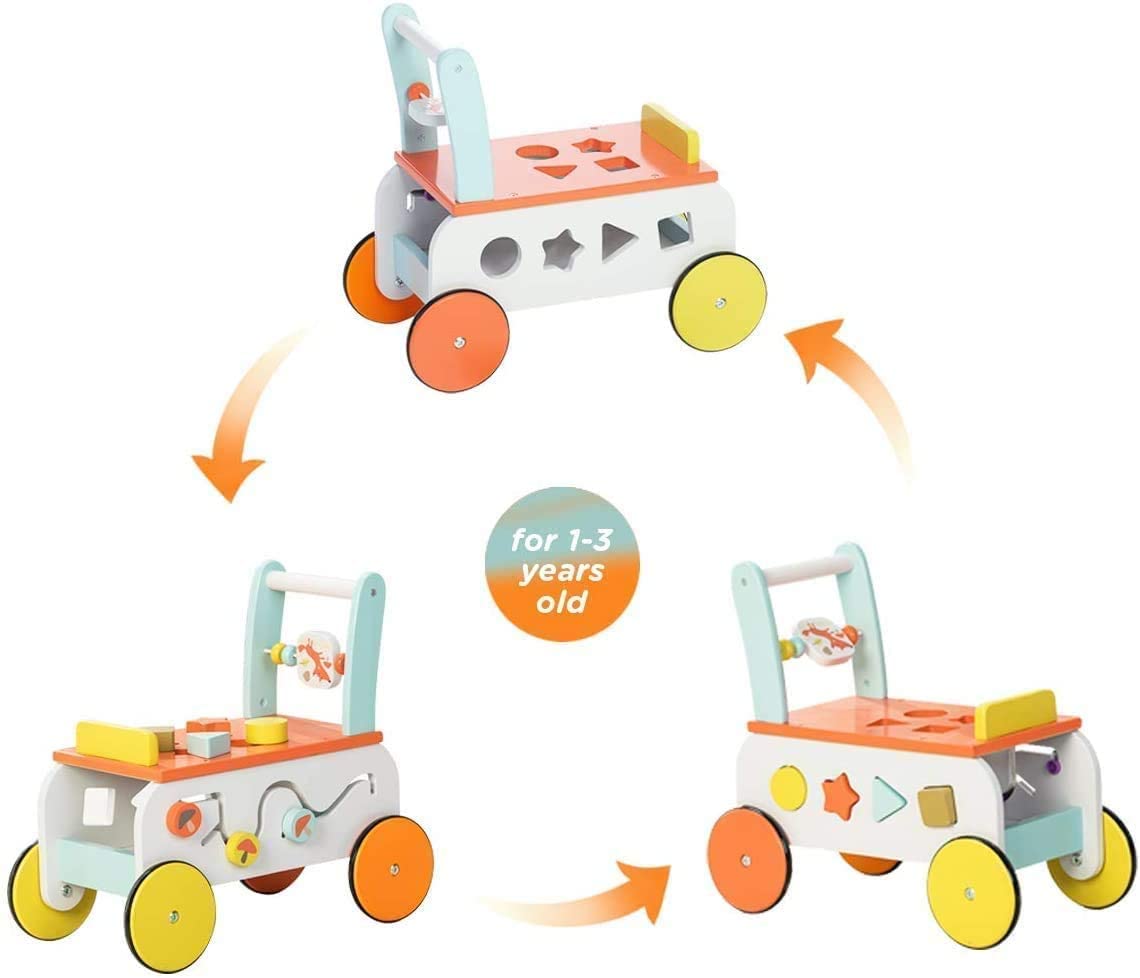 Baby Walker with Wheel, 3-in-1 Wooden Activity Walker for Kids 1-3 Years-Toppalletfly
