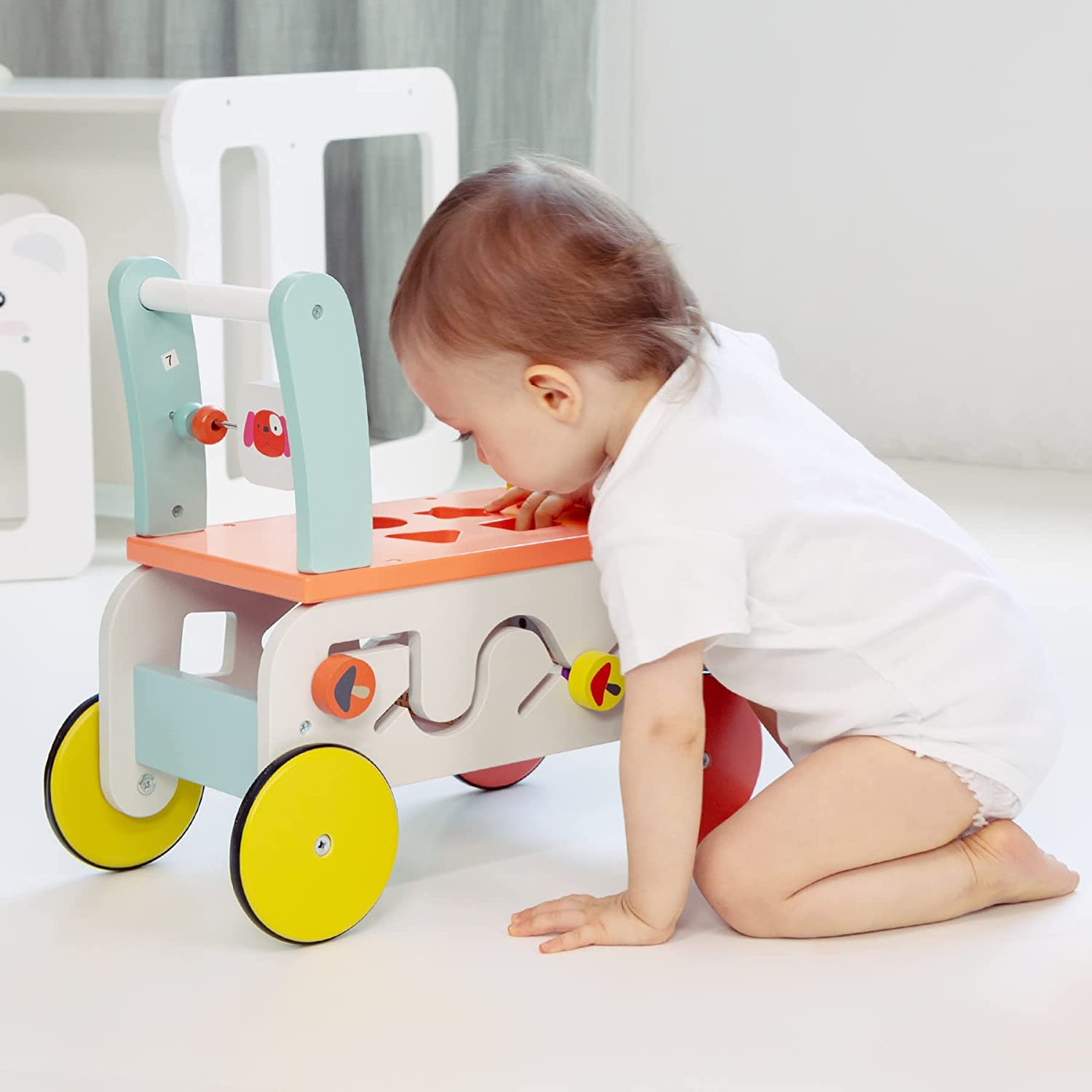 Baby Walker with Wheel, 3-in-1 Wooden Activity Walker for Kids 1-3 Years-Toppalletfly