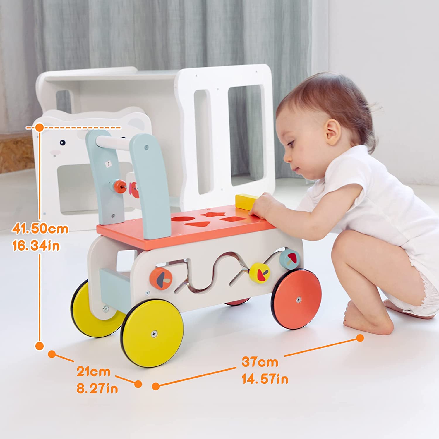 Baby Walker with Wheel, 3-in-1 Wooden Activity Walker for Kids 1-3 Years-Toppalletfly
