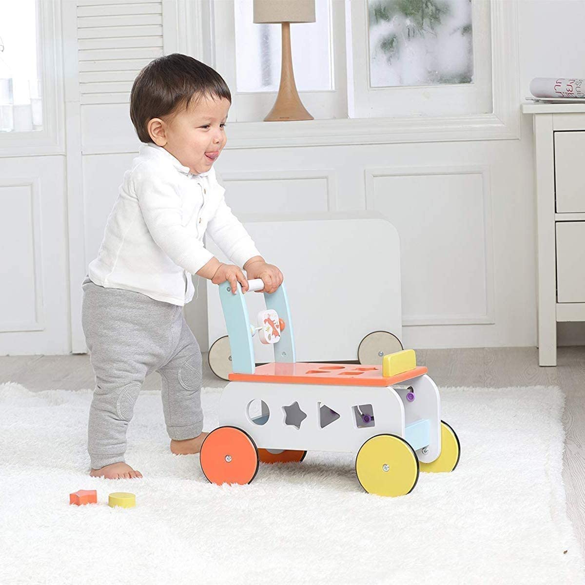 Baby Walker with Wheel, 3-in-1 Wooden Activity Walker for Kids 1-3 Years-Toppalletfly